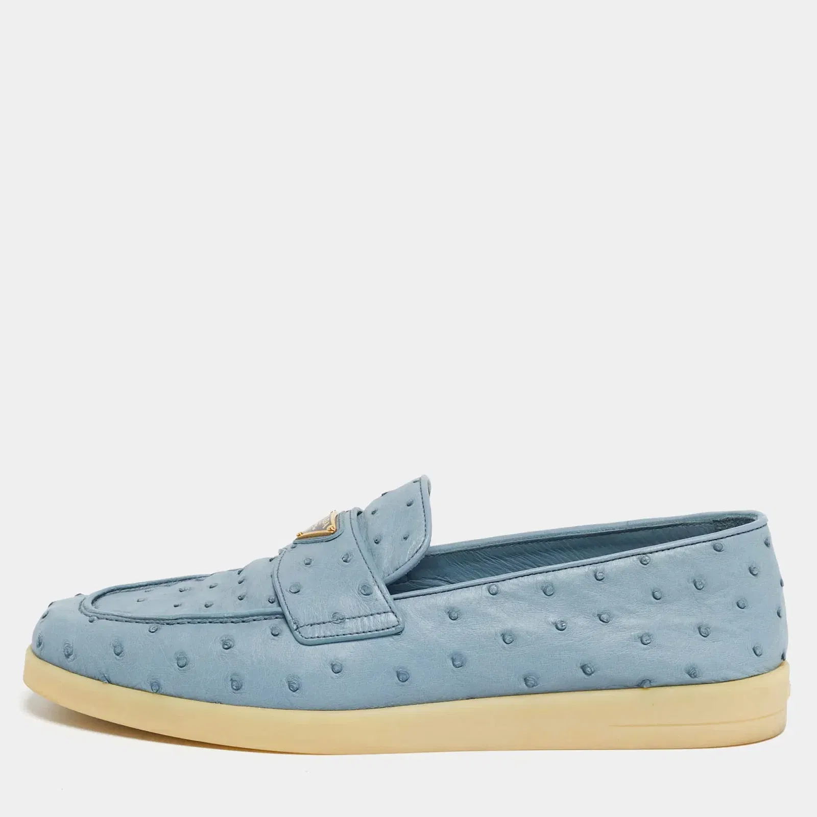 Prada Blue Ostrich Leather Slip On Loafers