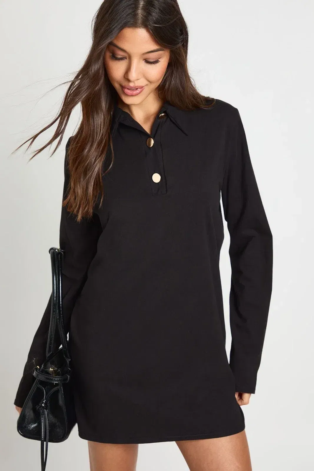 Collared Gold Button T-Shirt Dress