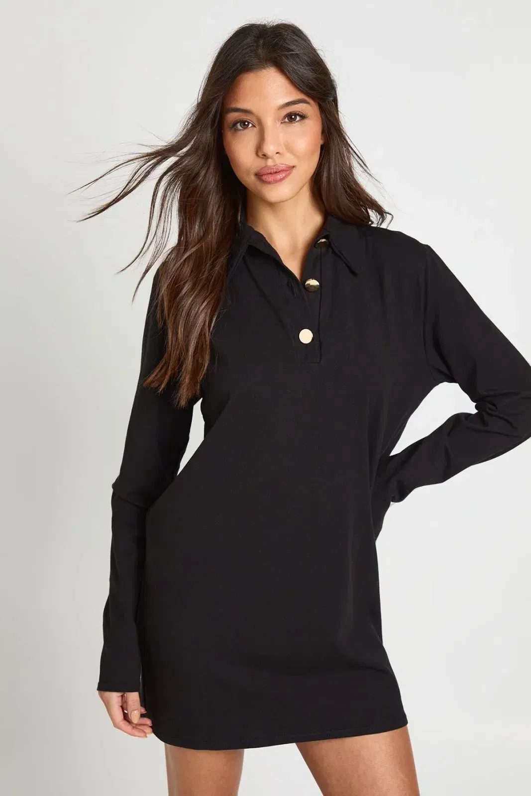 Collared Gold Button T-Shirt Dress