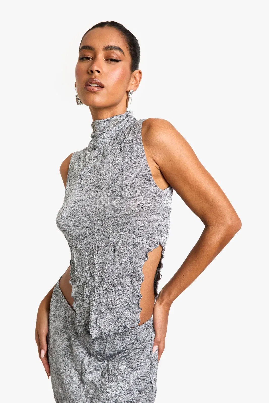 Crinkle Marl Sleeveless Asymmetric Top