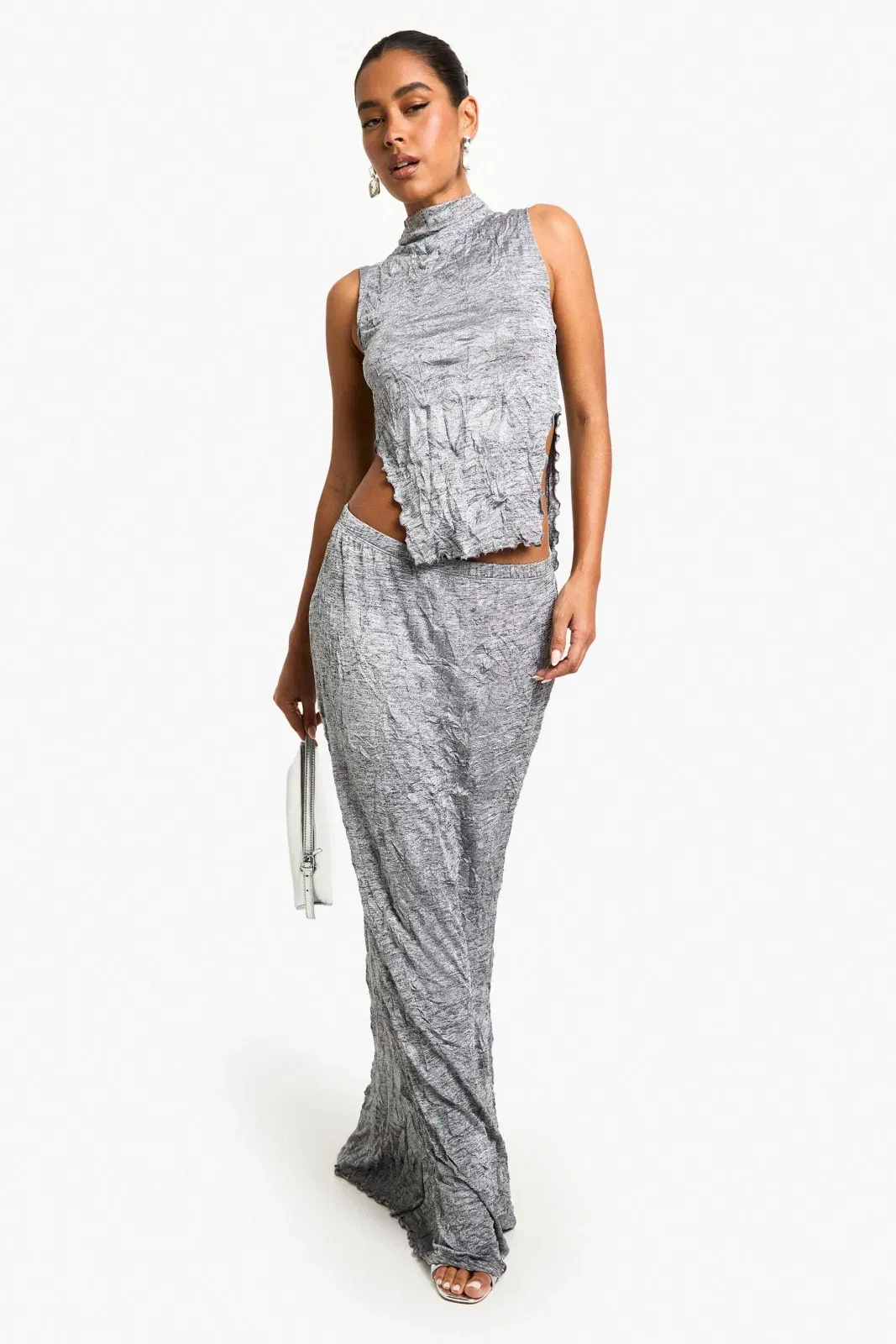 Crinkle Marl Sleeveless Asymmetric Top