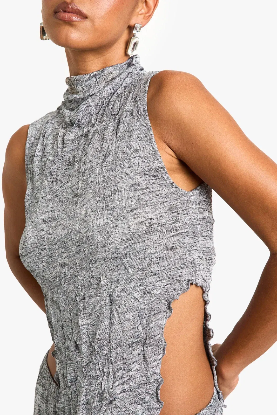 Crinkle Marl Sleeveless Asymmetric Top