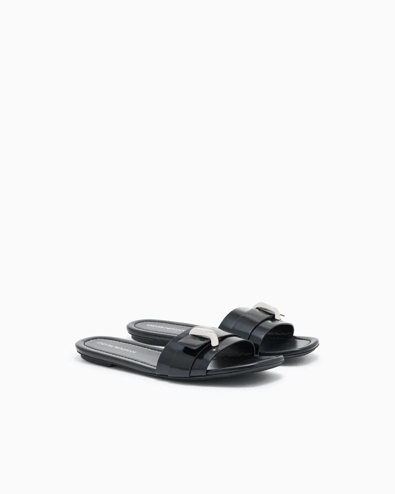 Emporio Armani Shiny Polished Leather Band Sandals Black