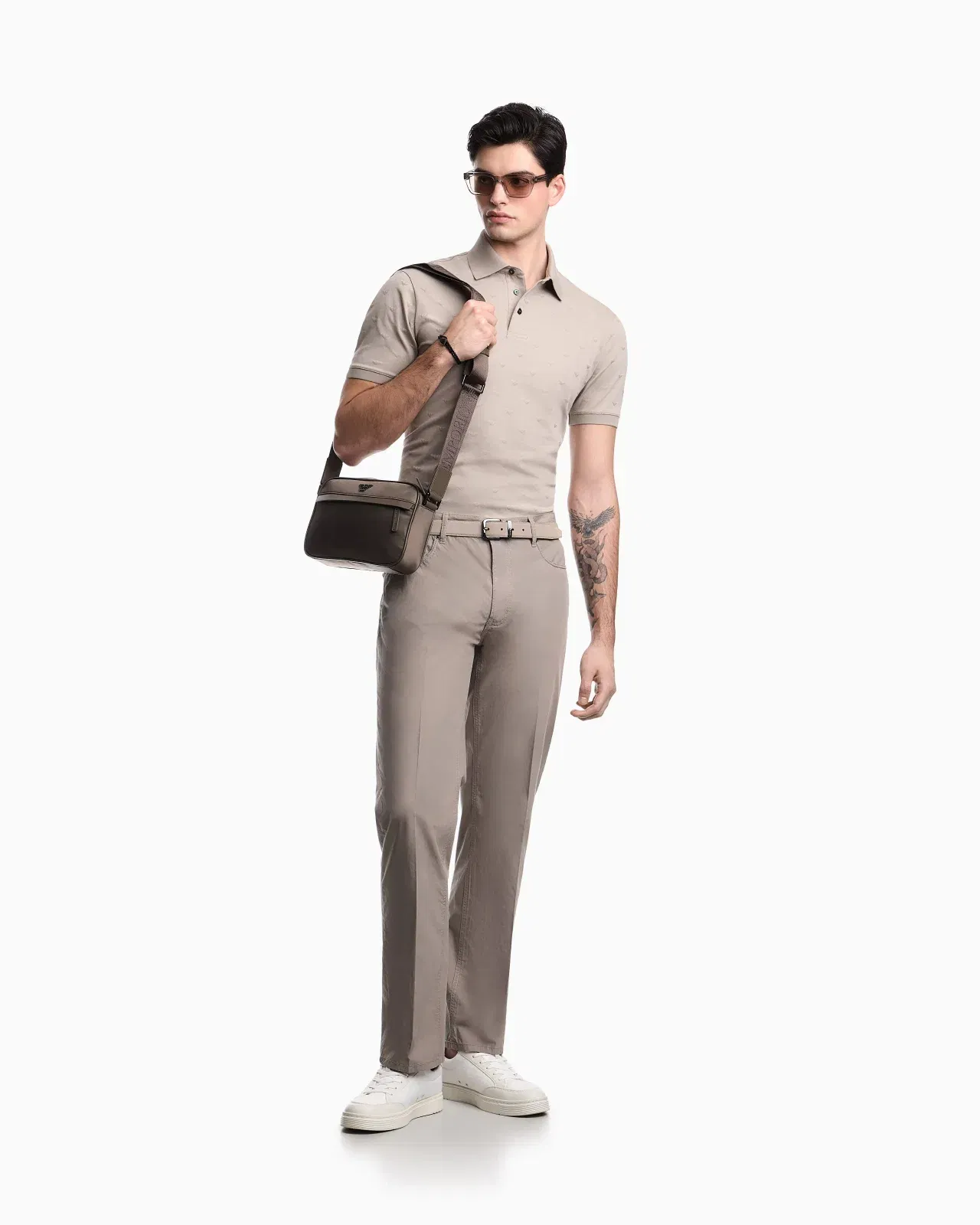 Emporio Armani Slim-fit jersey polo shirt with all-over jacquard eagle