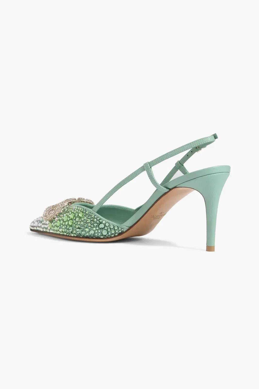 Valentino Garavani Vlogo Crystal-Embellished Leather And Suede Slingback Pumps Mint Women's