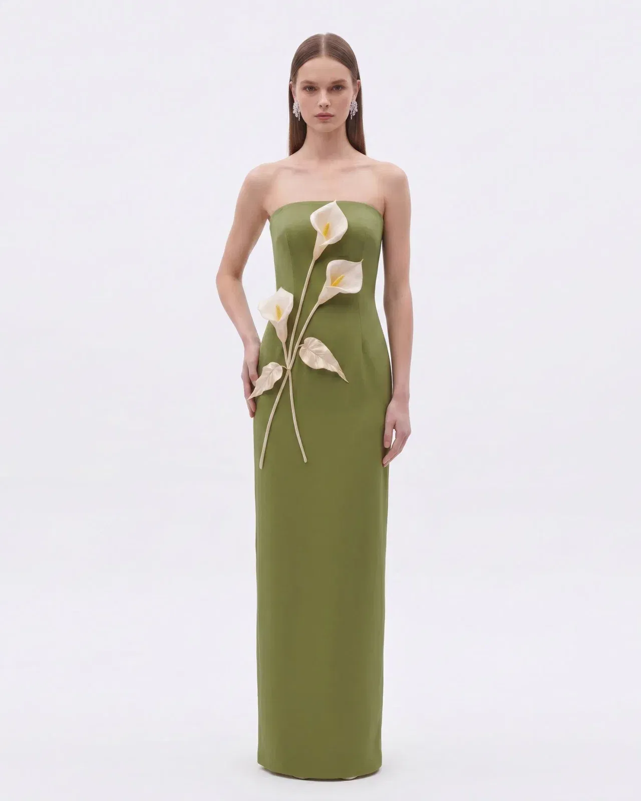 Floral Appliqué Strapless Dress - Cream Ivory