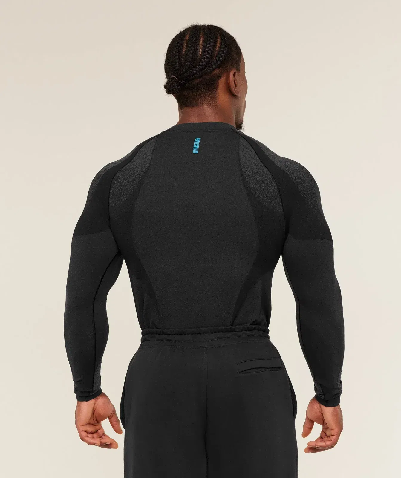 Gymshark Shadow Seamless Long Sleeve T-Shirt - Black/Brand Blue