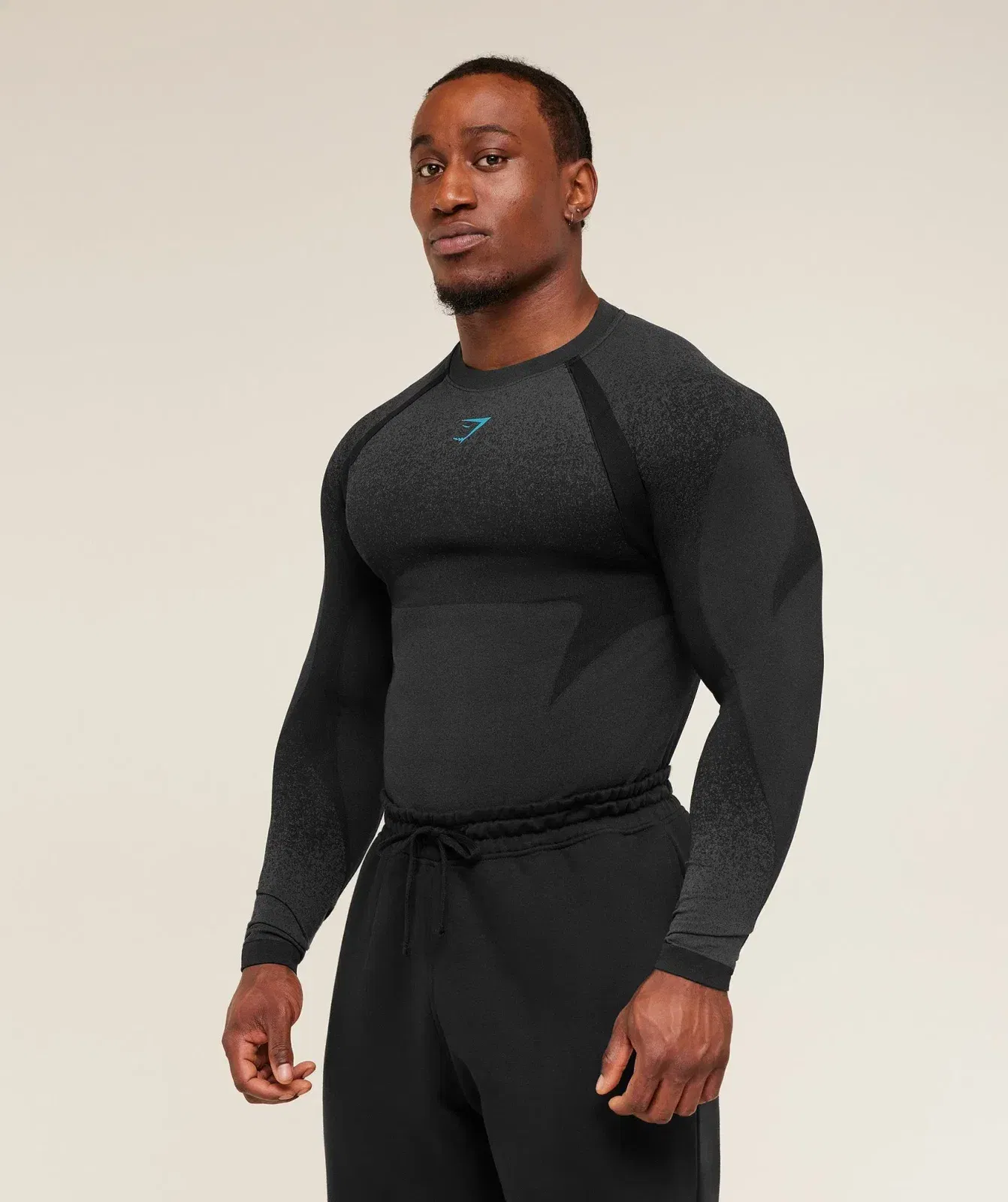 Gymshark Shadow Seamless Long Sleeve T-Shirt - Black/Brand Blue