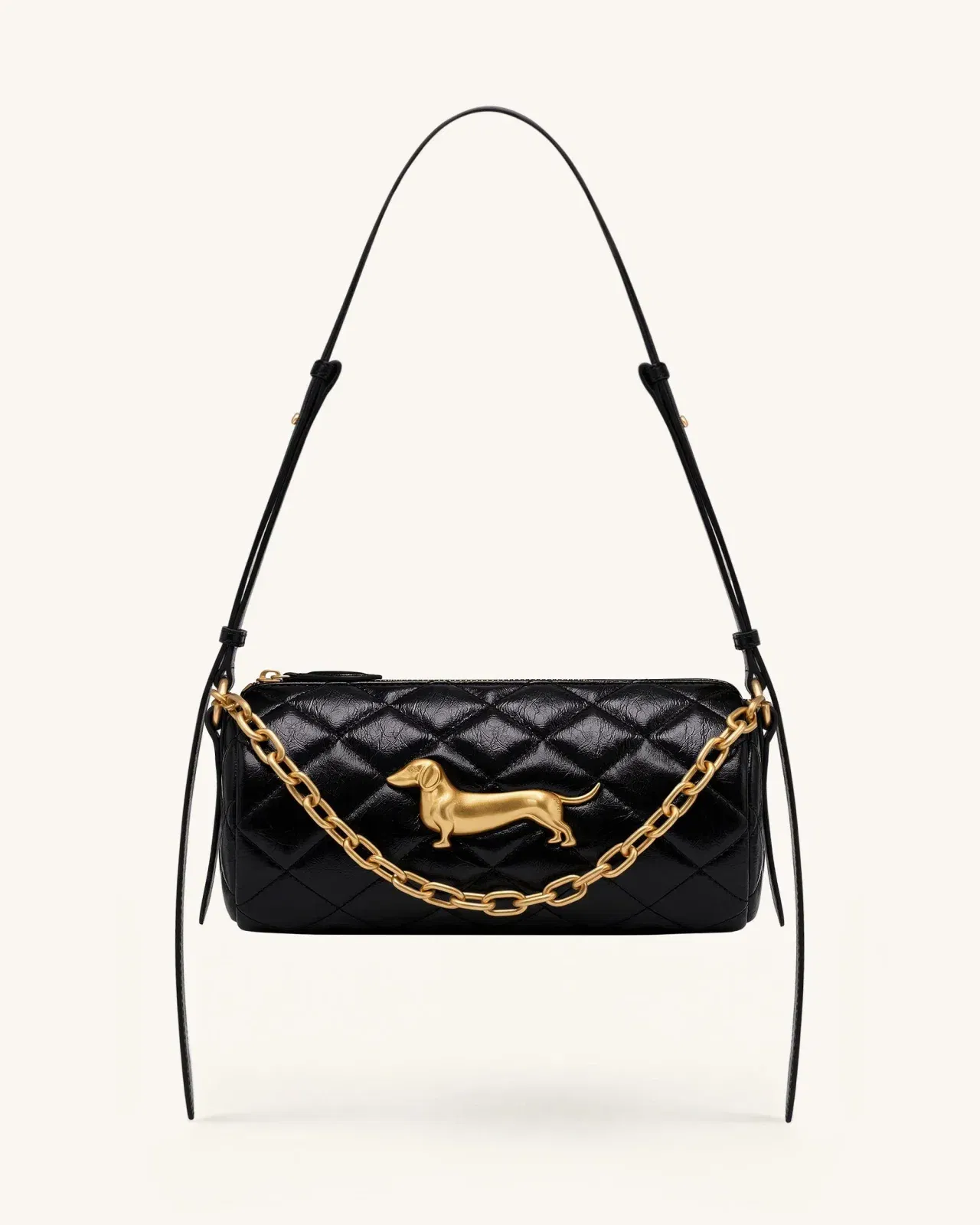 Dachshund Quilted Chain Shoulder Bag - Black