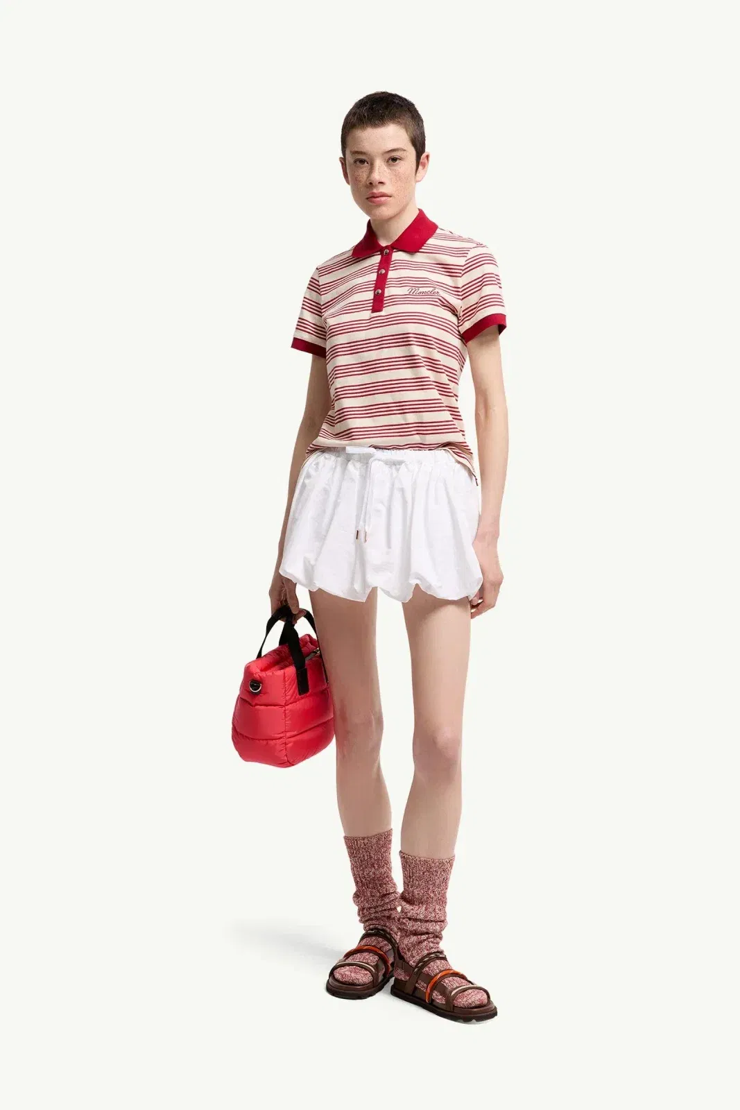 Moncler Striped Cotton Polo Shirt White & Red White & Red