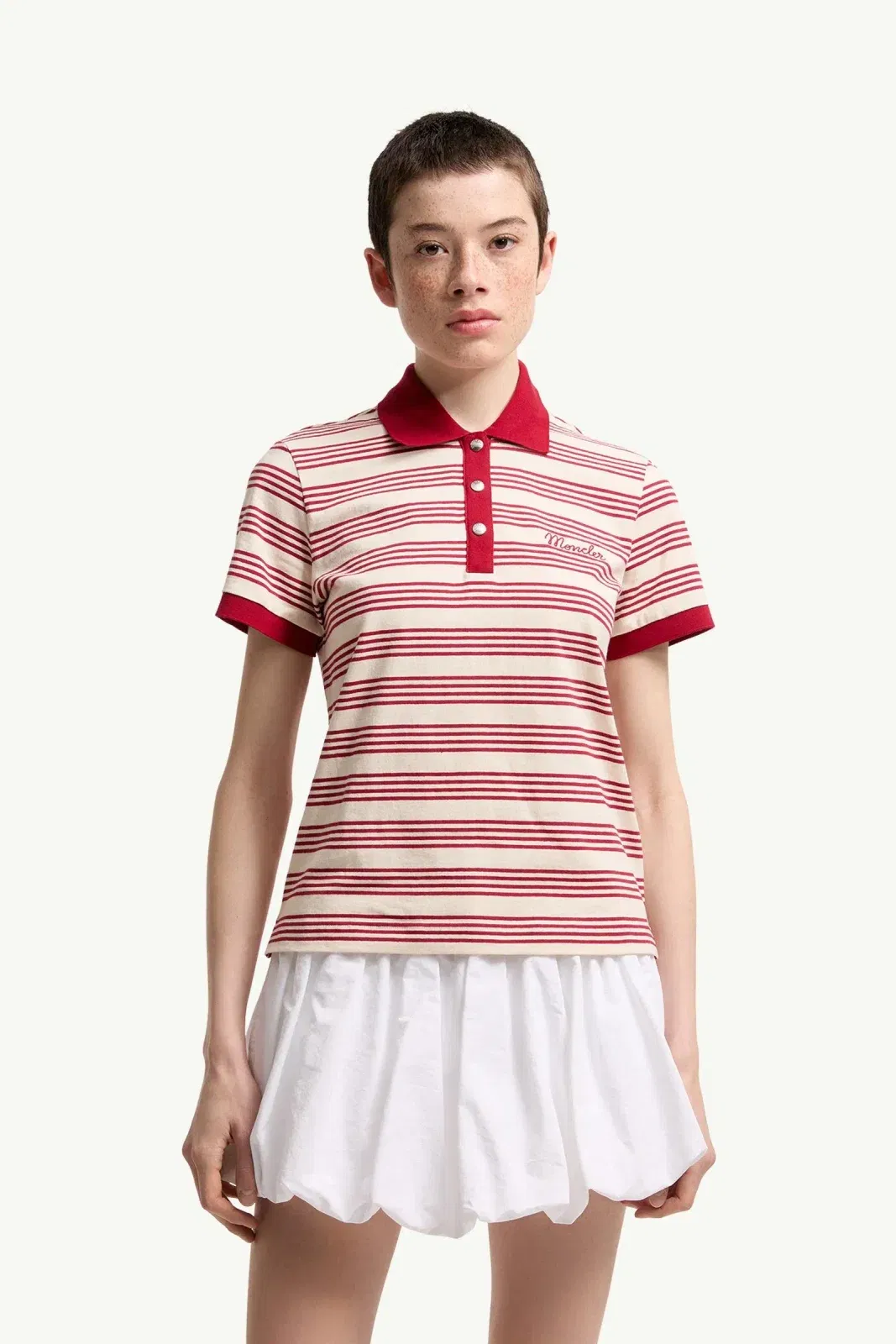Moncler Striped Cotton Polo Shirt White & Red White & Red