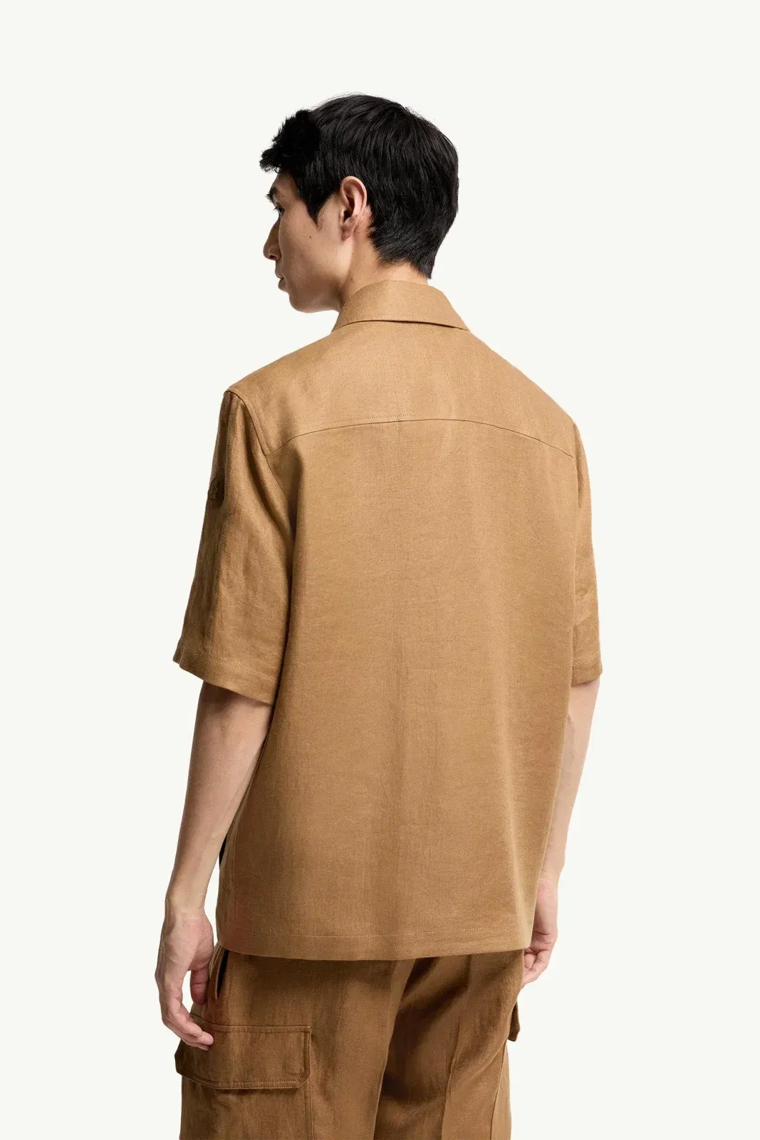 Moncler Linen Twill Short Sleeve Zip-Up Shirt Light Brown Light Brown
