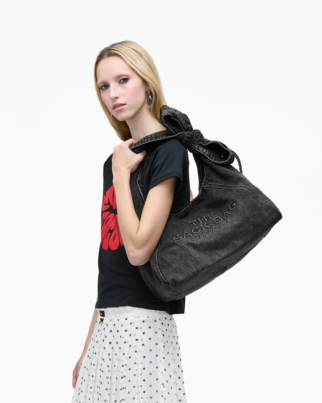 Marc Jacobs The Bow Denim Sack Bag Black Wash