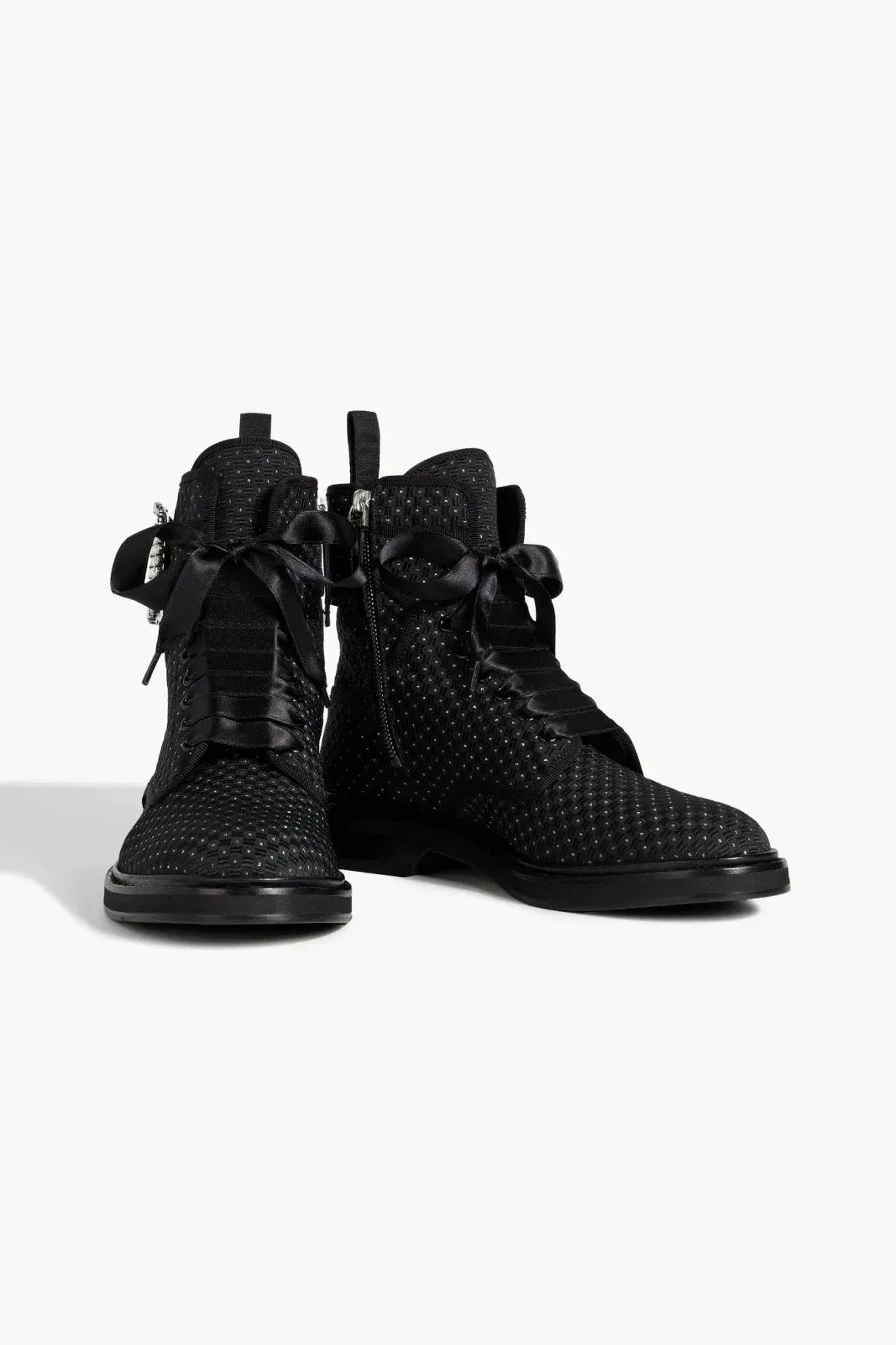 Roger Vivier Viv Buckled Metallic Jacquard Combat Boots Charcoal Women's