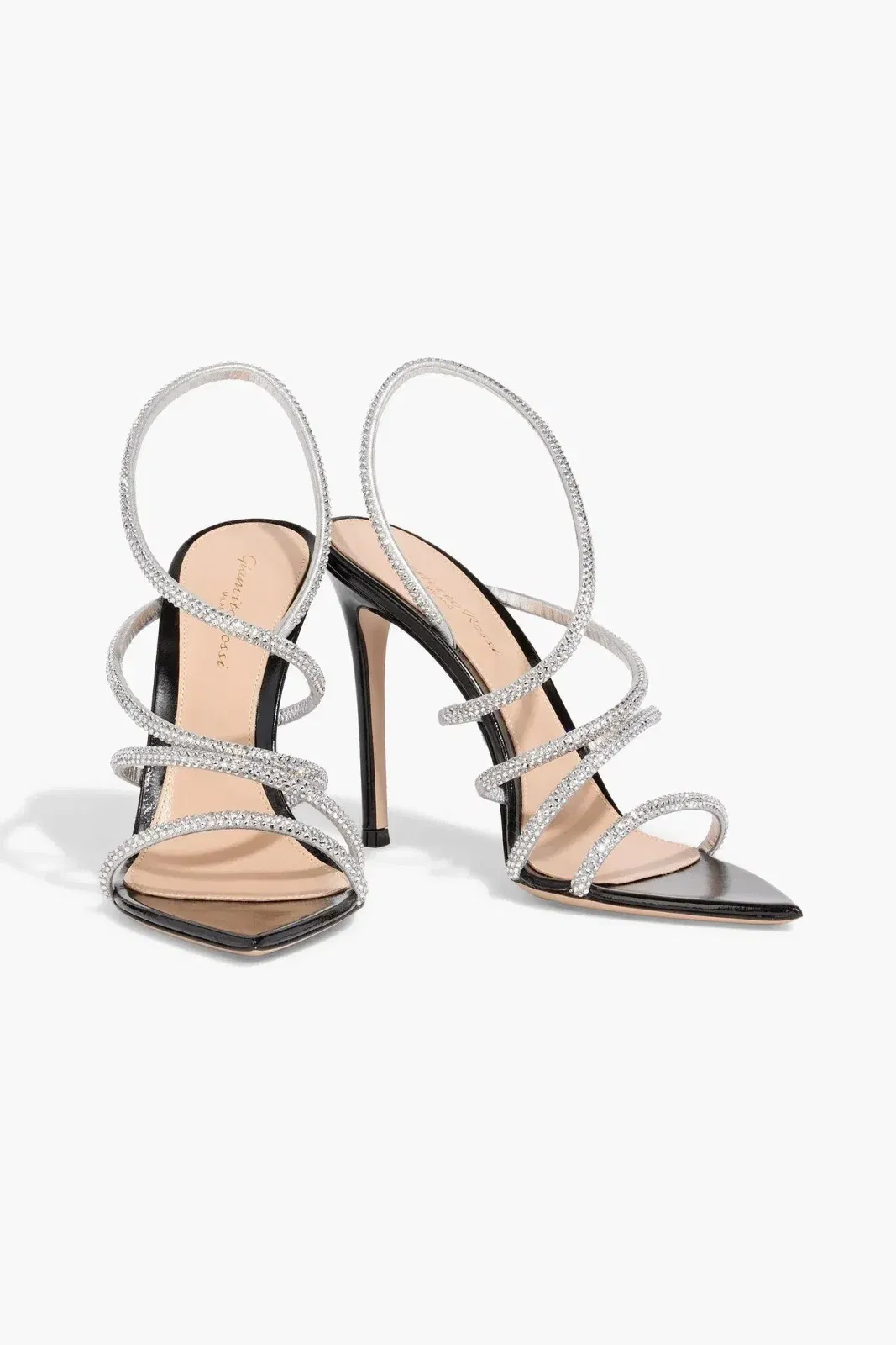 Gianvito Rossi Crystal Ettie 105 Embellished Leather Slingback Sandals Black Women's