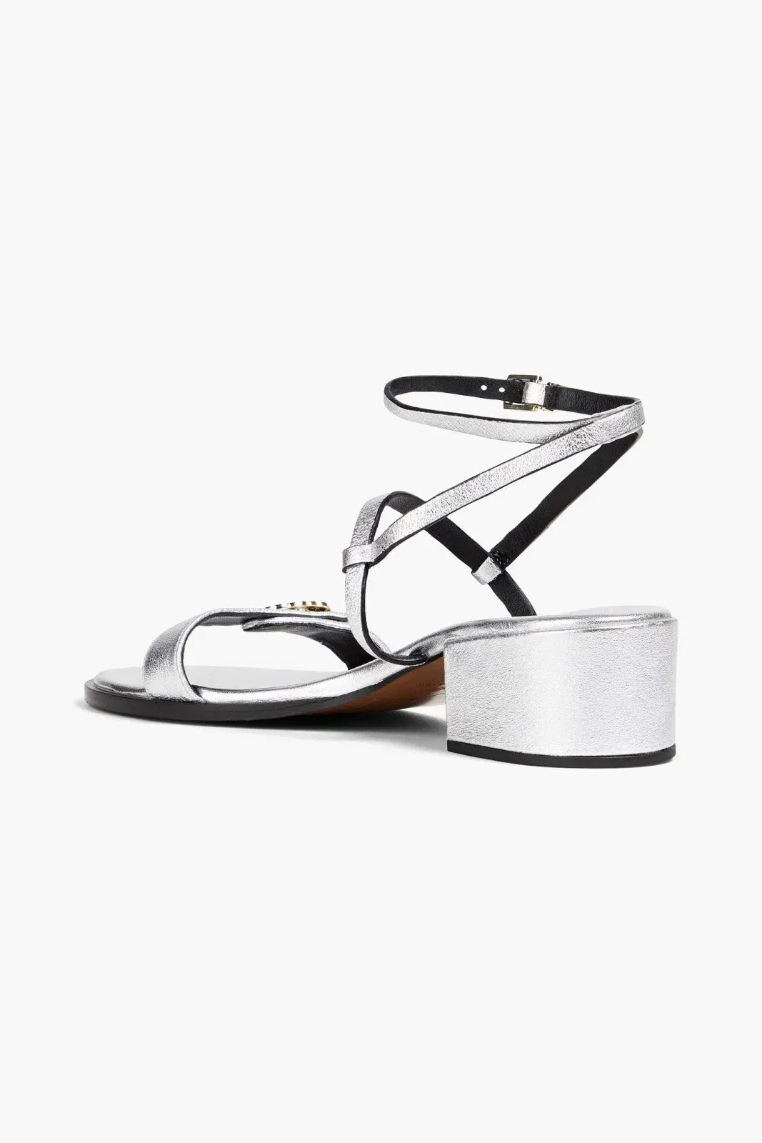 Maje Metallic Leather Sandals Silver Women's
