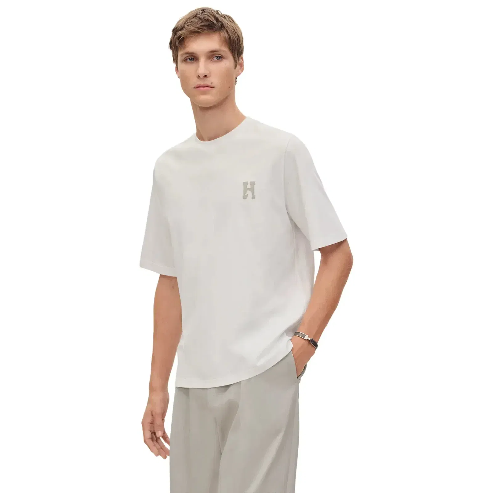 Hermes Paris Leather Patch Blanc T-Shirt