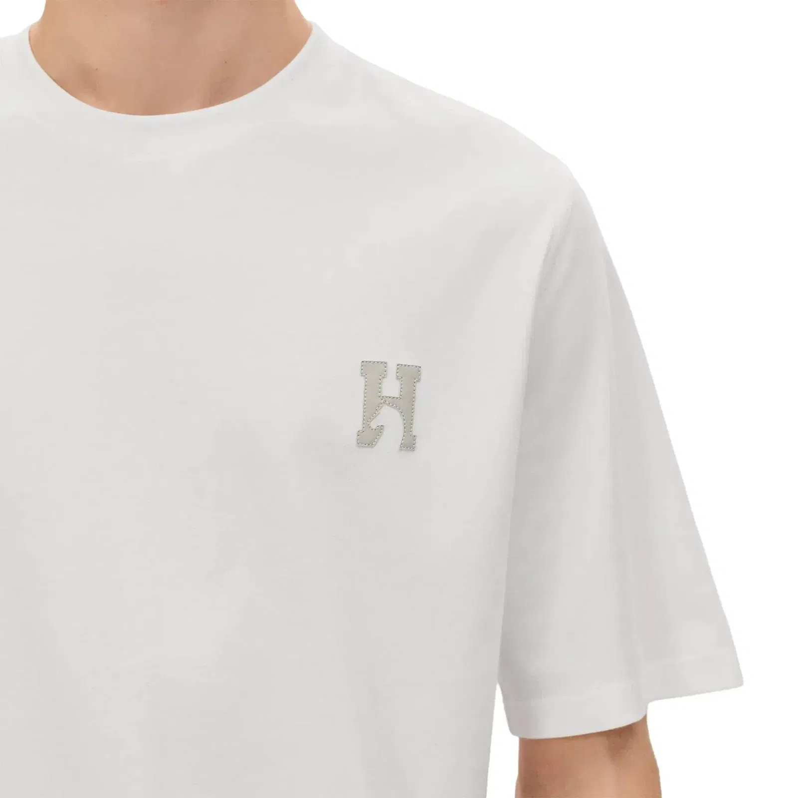 Hermes Paris Leather Patch Blanc T-Shirt