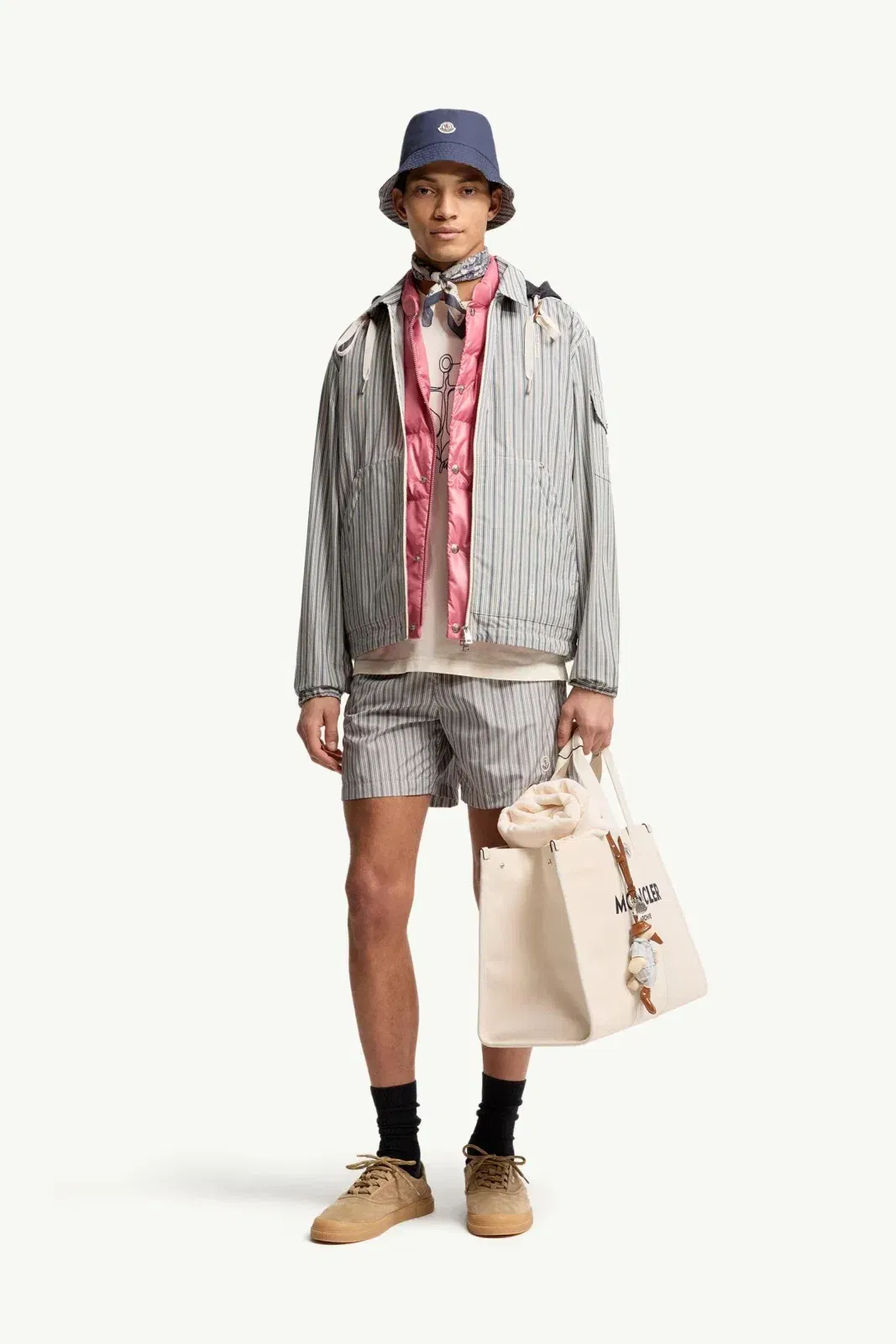 Moncler Striped Swim Shorts White & Blue White & Blue
