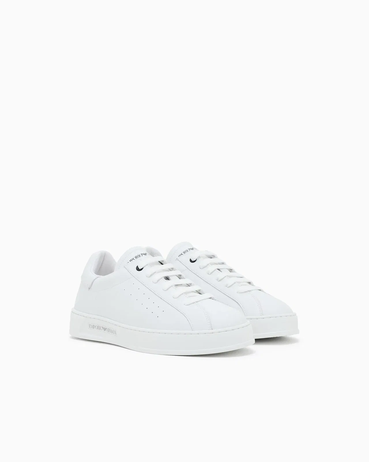Emporio Armani Leather Sneakers With Logo White