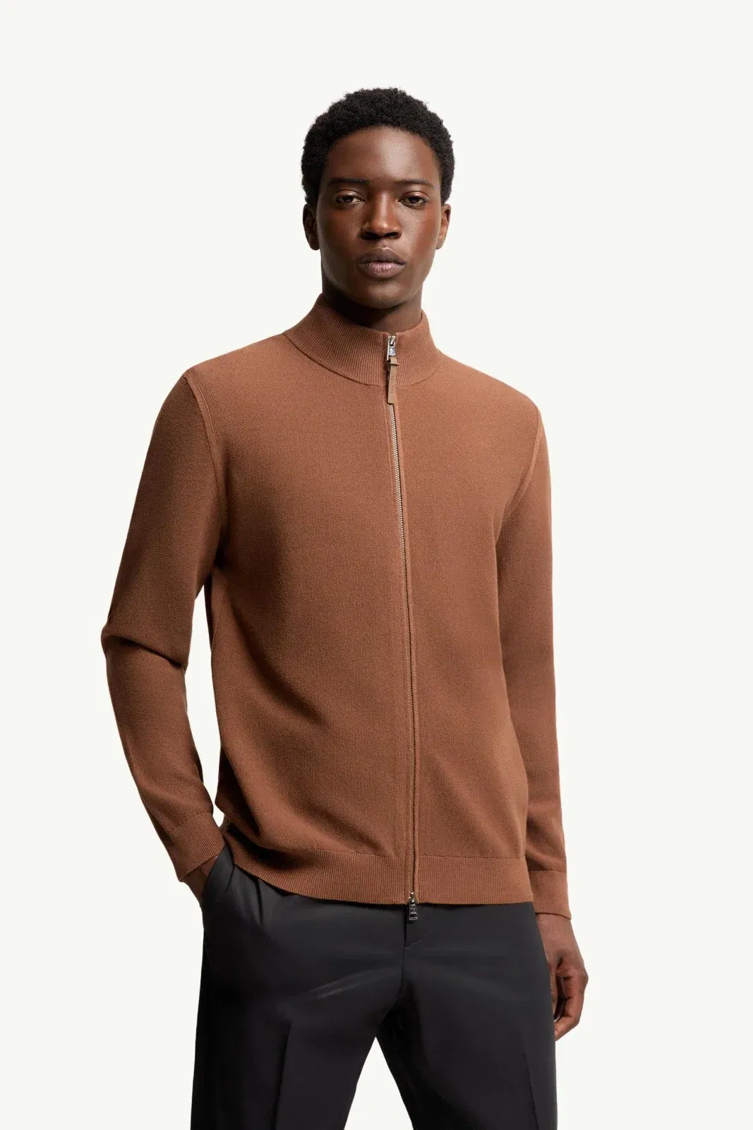 Moncler Cotton Zip-Up Cardigan Light Brown Light Brown