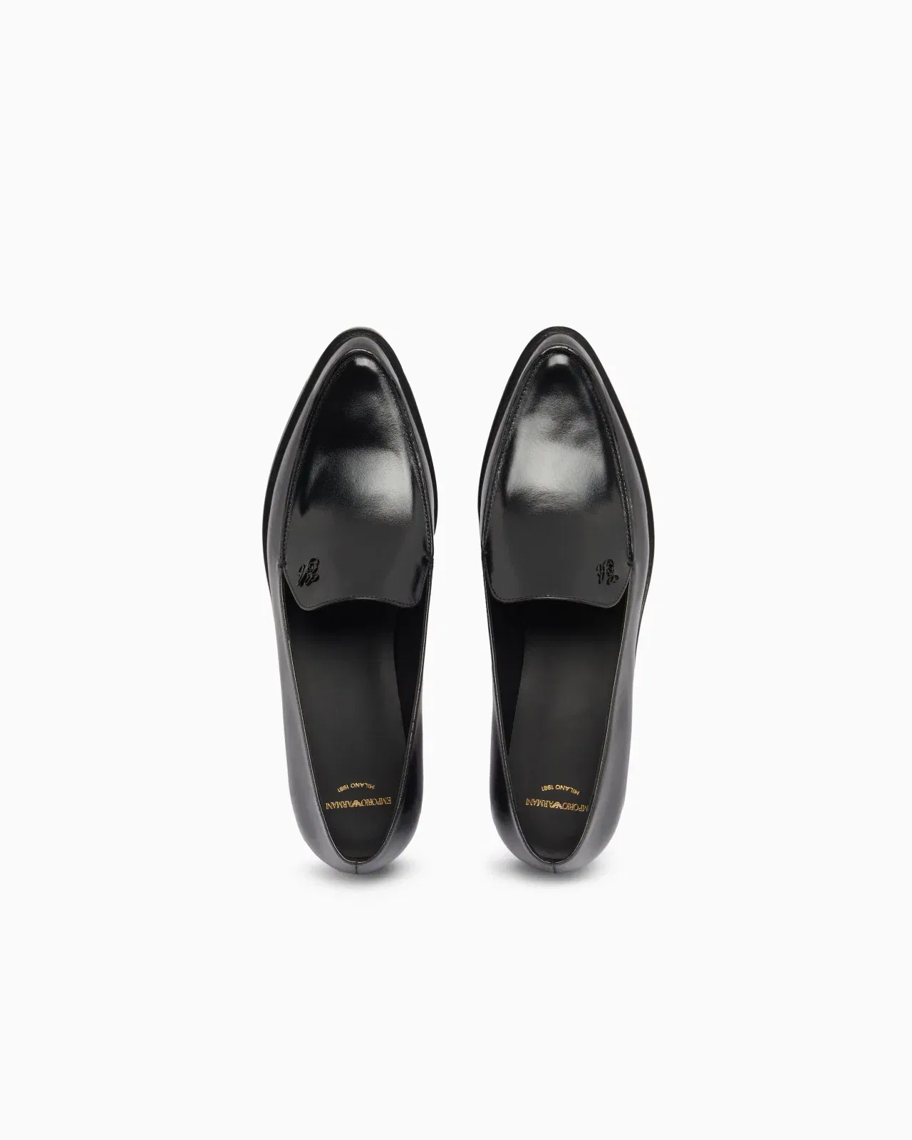 Emporio Armani Icon Shiny Polished Leather Loafers Black