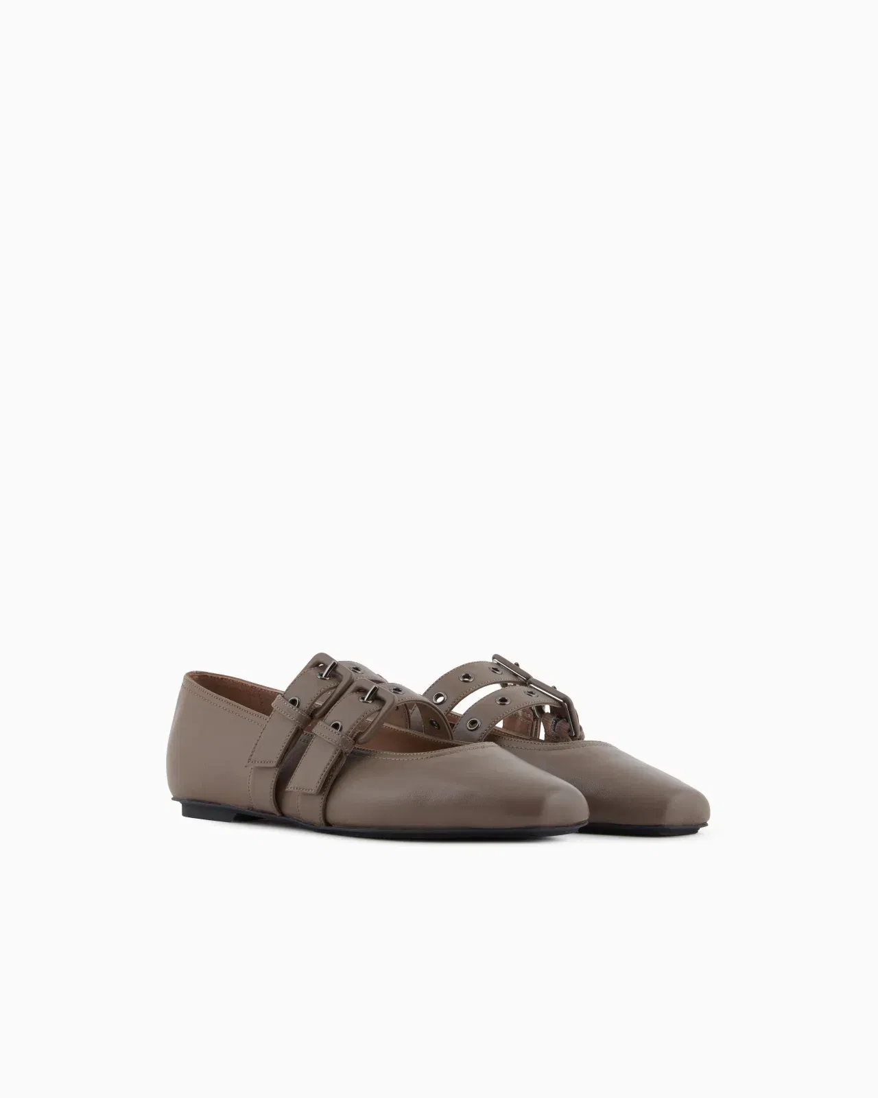 Emporio Armani Nappa-Leather Square-Toed Ballerinas With Double Strap Brown