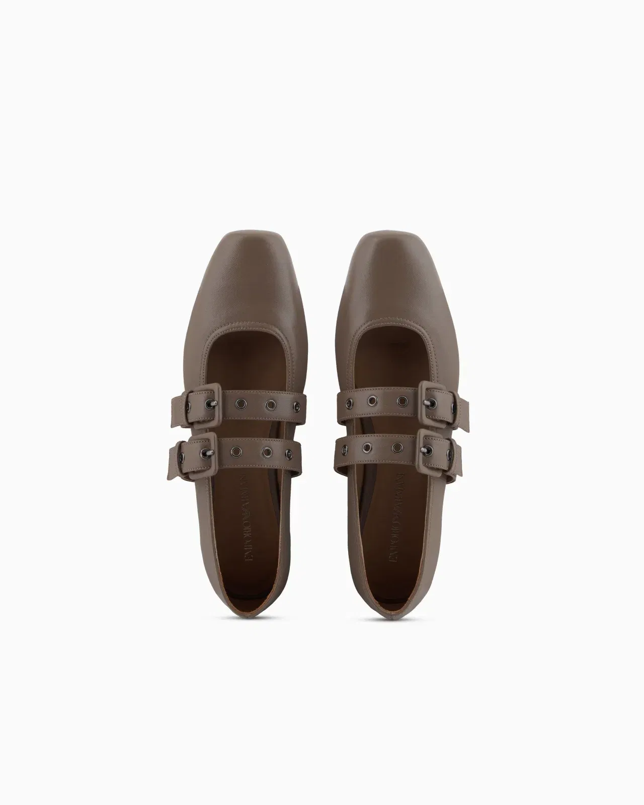 Emporio Armani Nappa-Leather Square-Toed Ballerinas With Double Strap Brown