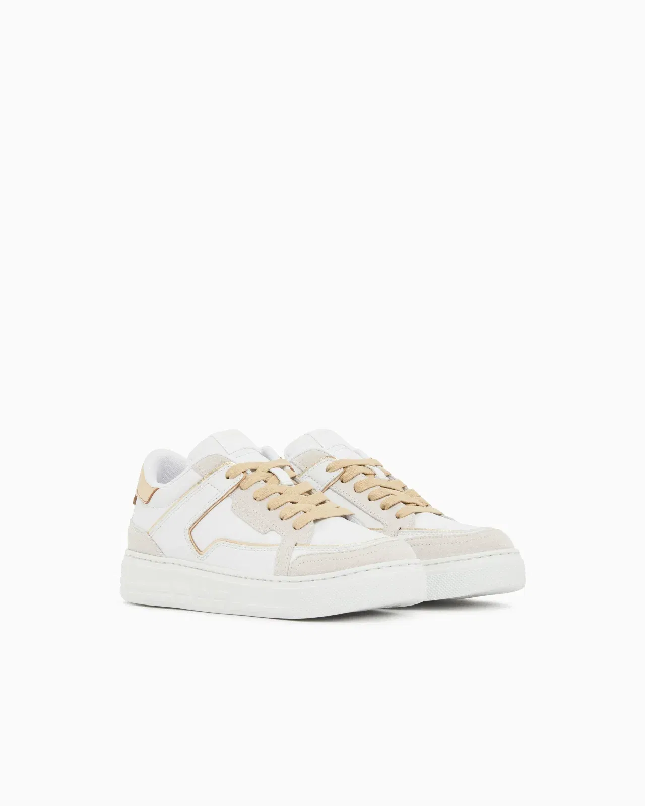 Emporio Armani Leather Sneakers With Gold-Coloured Details White