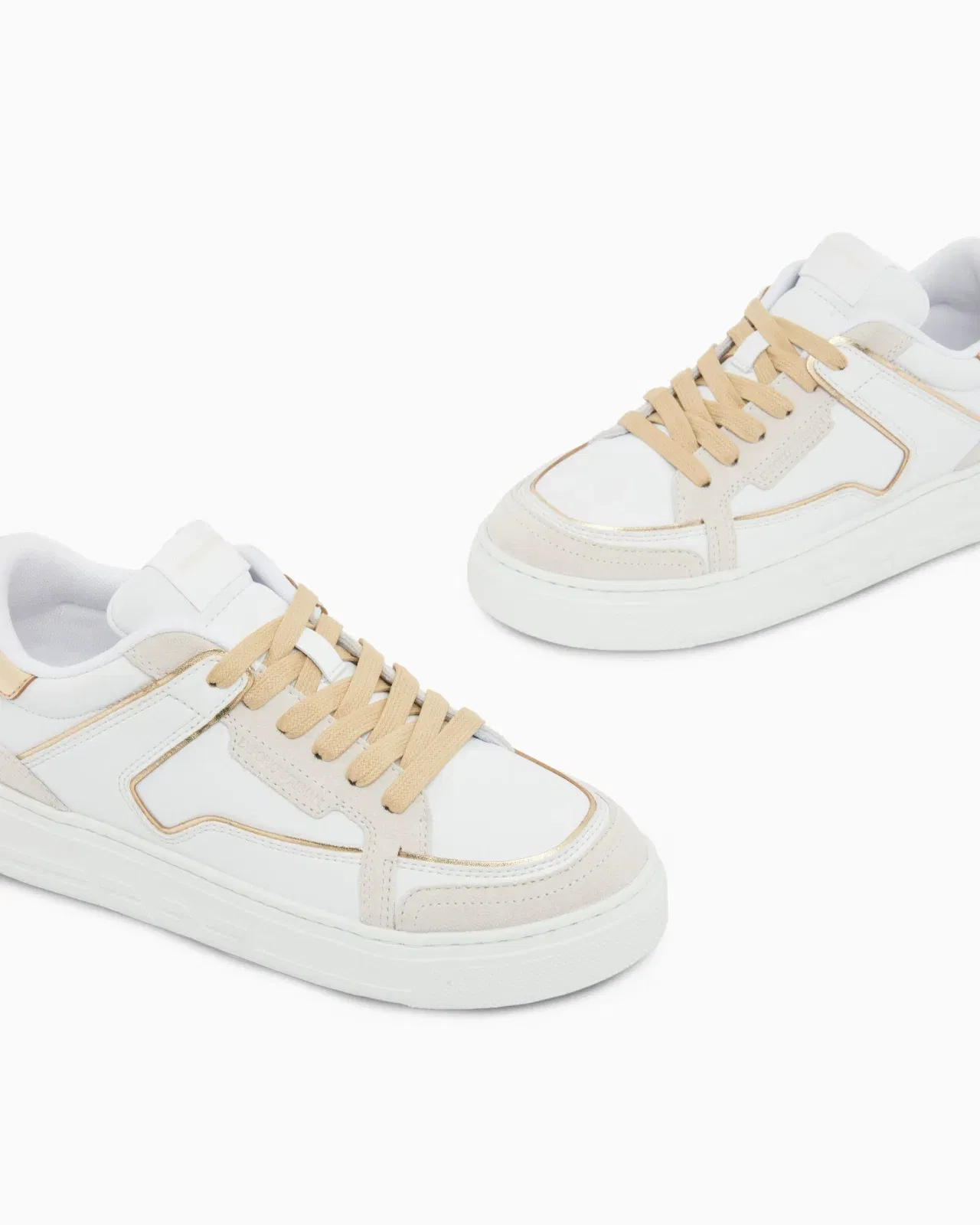Emporio Armani Leather Sneakers With Gold-Coloured Details White