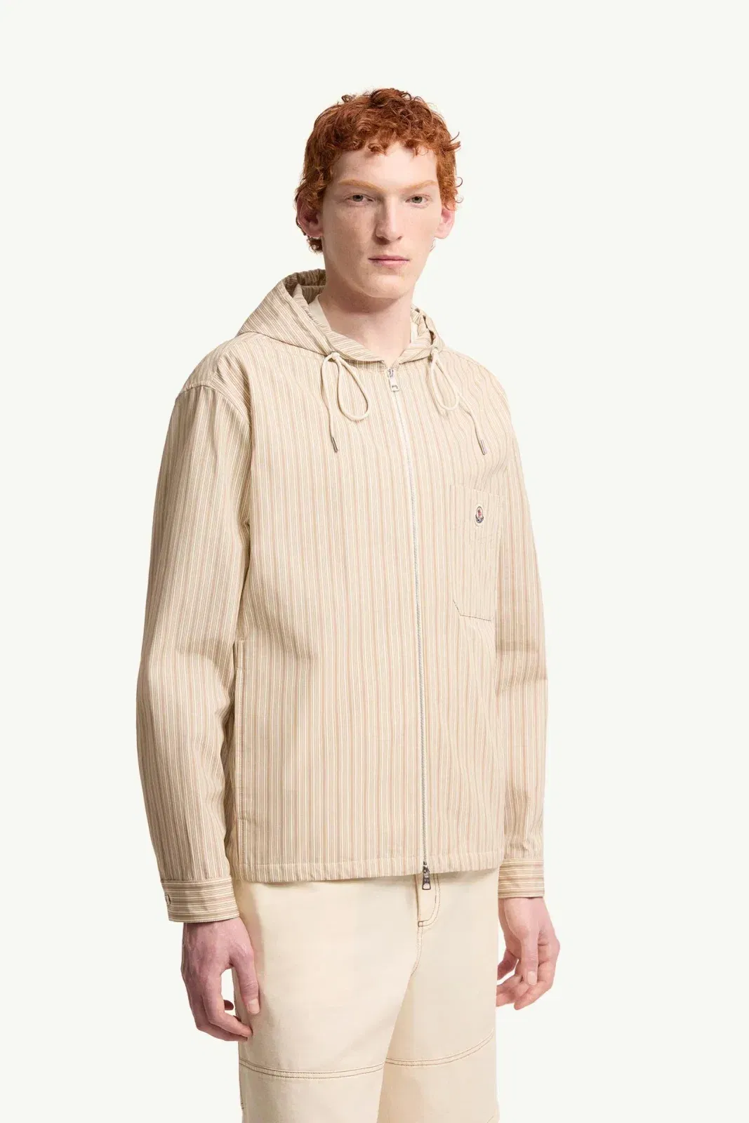Moncler Striped Cotton Poplin Shirt Beige Beige
