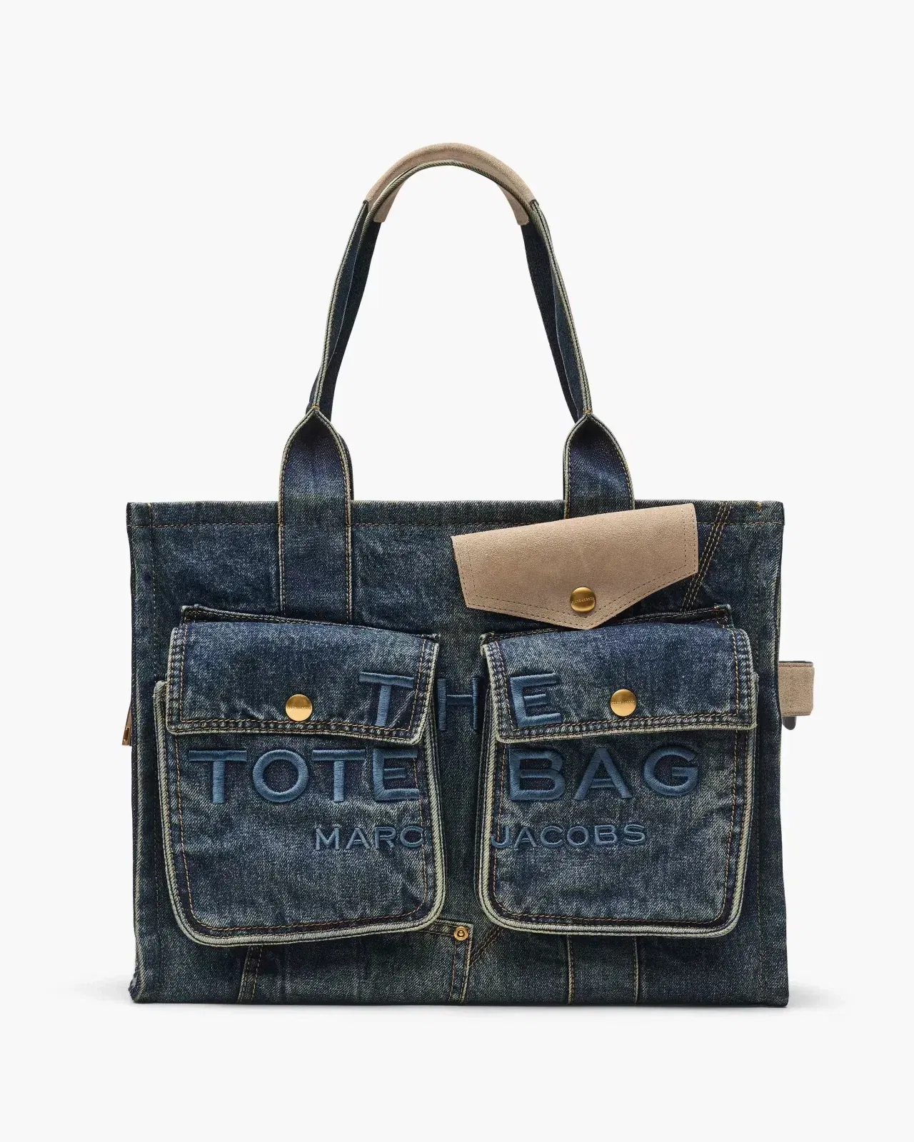 Marc Jacobs The Denim Suede Large Cargo Tote Bag Dark Wash Indigo