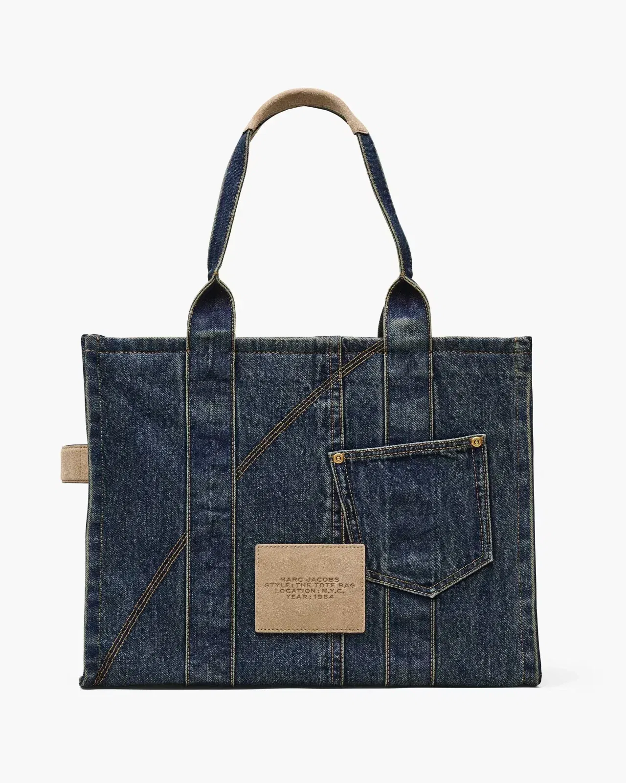 Marc Jacobs The Denim Suede Large Cargo Tote Bag Dark Wash Indigo