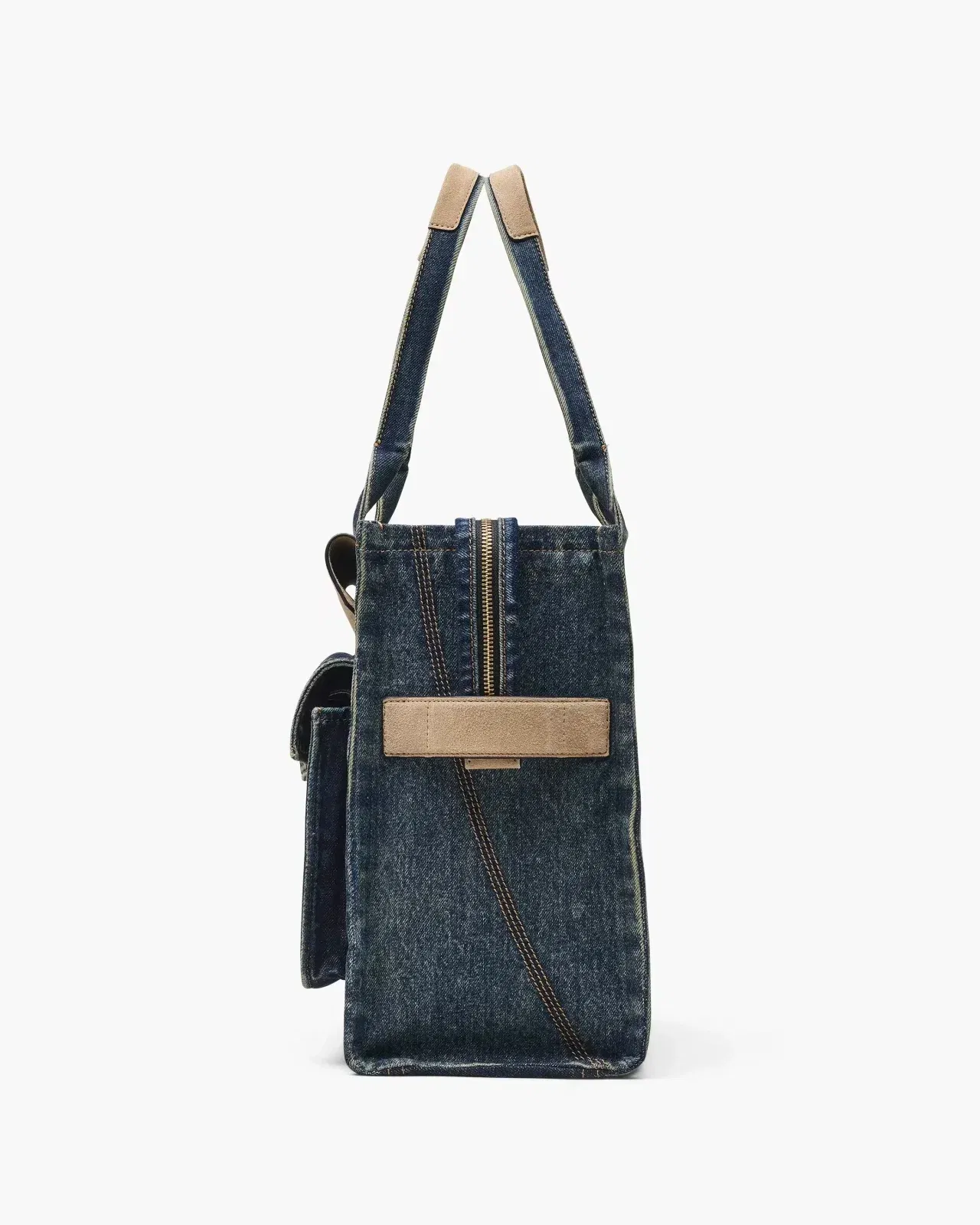 Marc Jacobs The Denim Suede Large Cargo Tote Bag Dark Wash Indigo