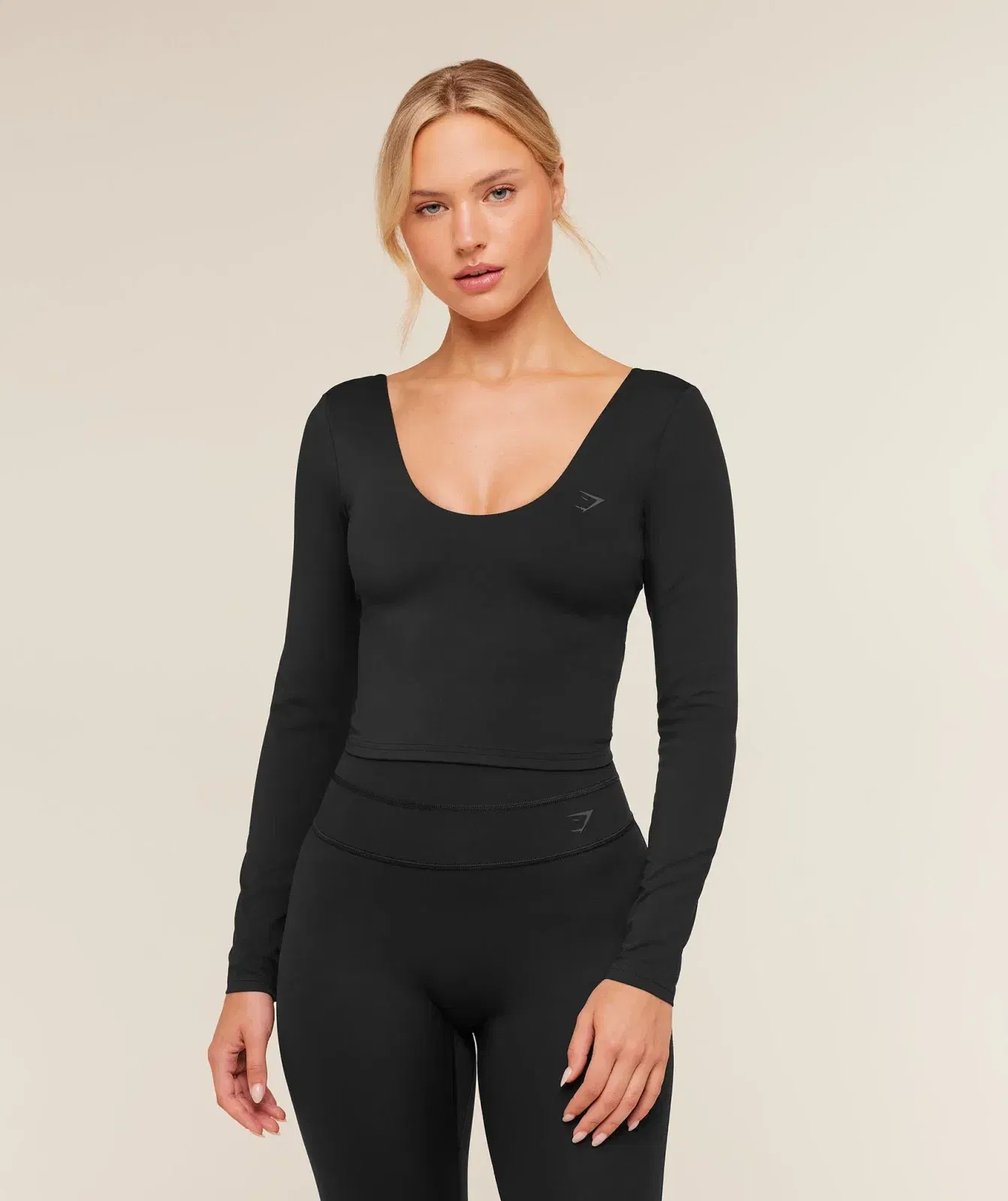 Women's Gymshark Crossover Back Long Sleeve Top Black