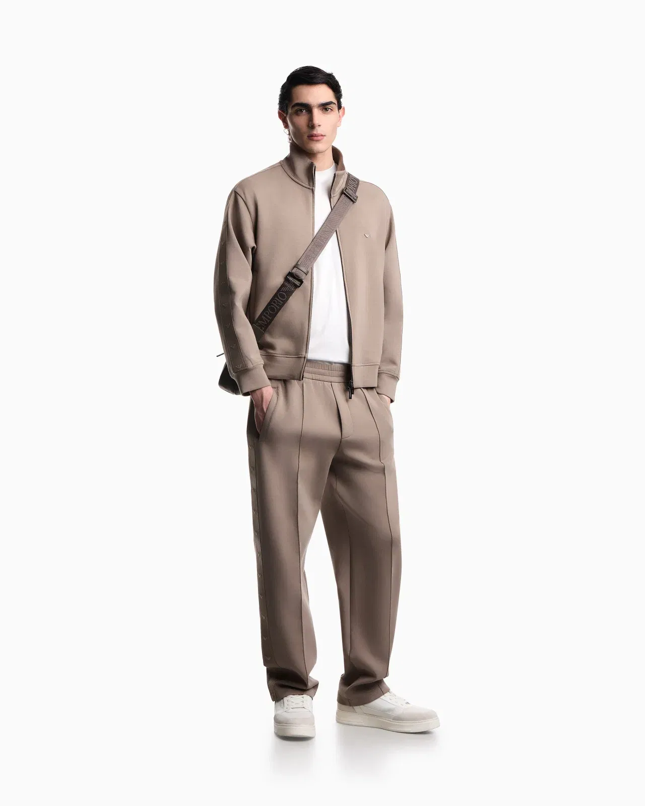 Emporio Armani Full-zip sweatshirt in double jersey with micro-eagle band