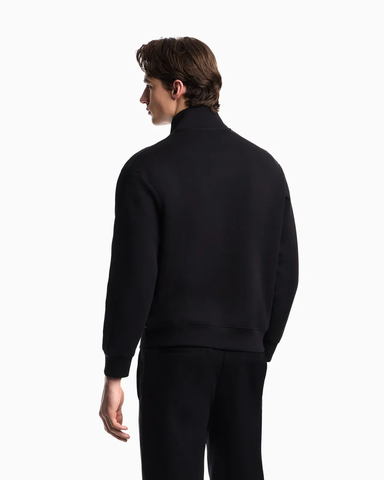 Emporio Armani Full-zip sweatshirt in double jersey with micro-eagle band