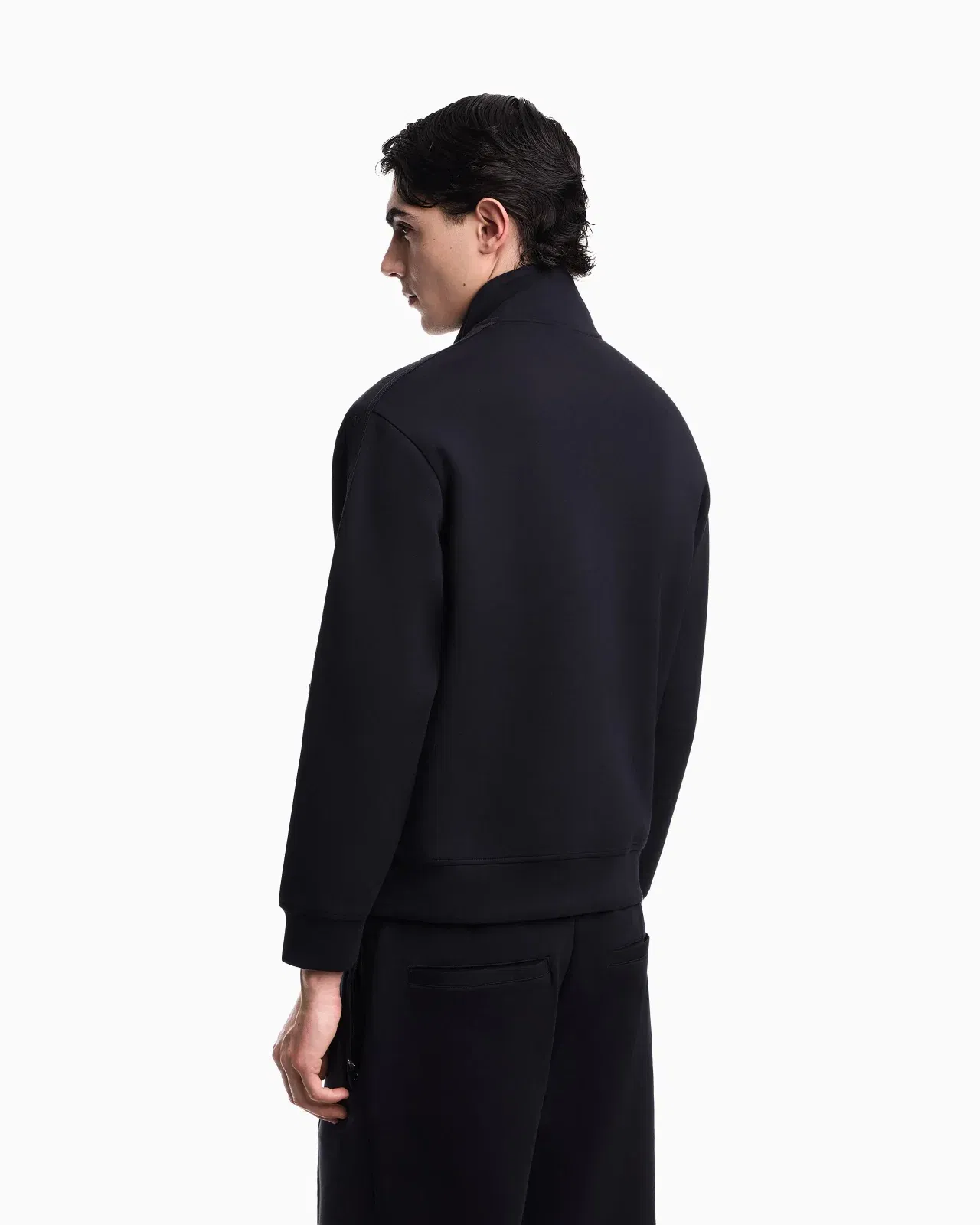 Emporio Armani Full-zip sweatshirt in double jersey with micro-eagle band
