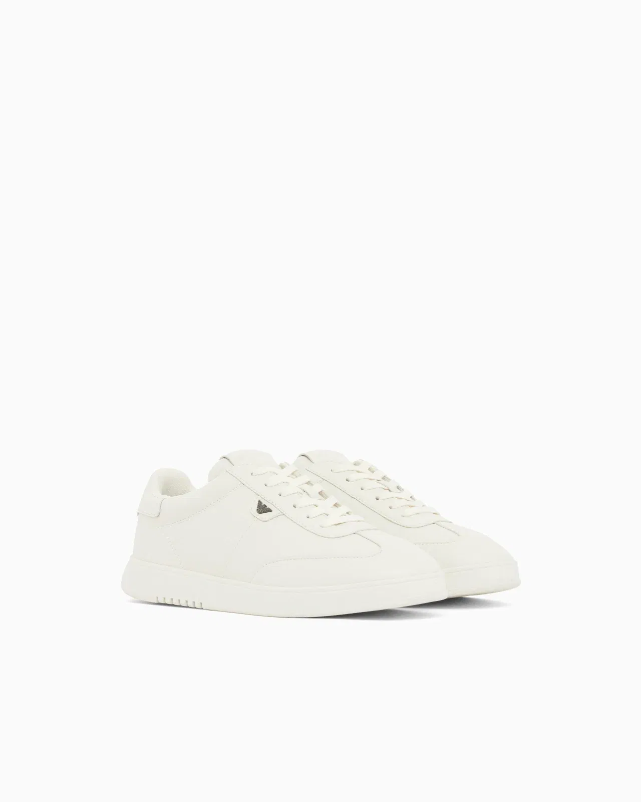 Emporio Armani Leather Sneakers With Eagle Plate White