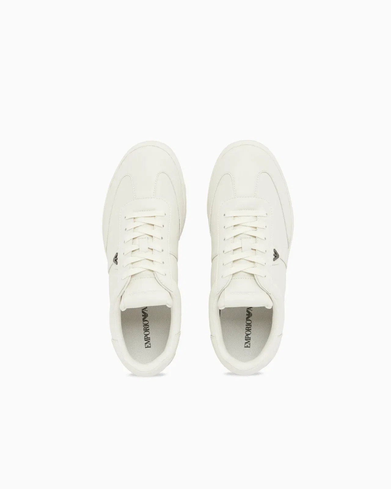 Emporio Armani Leather Sneakers With Eagle Plate White