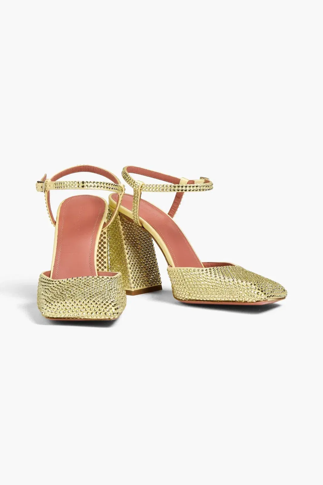Amina Muaddi Charlotte Crystal-Embellished Satin Pumps Pastel Yellow Women's