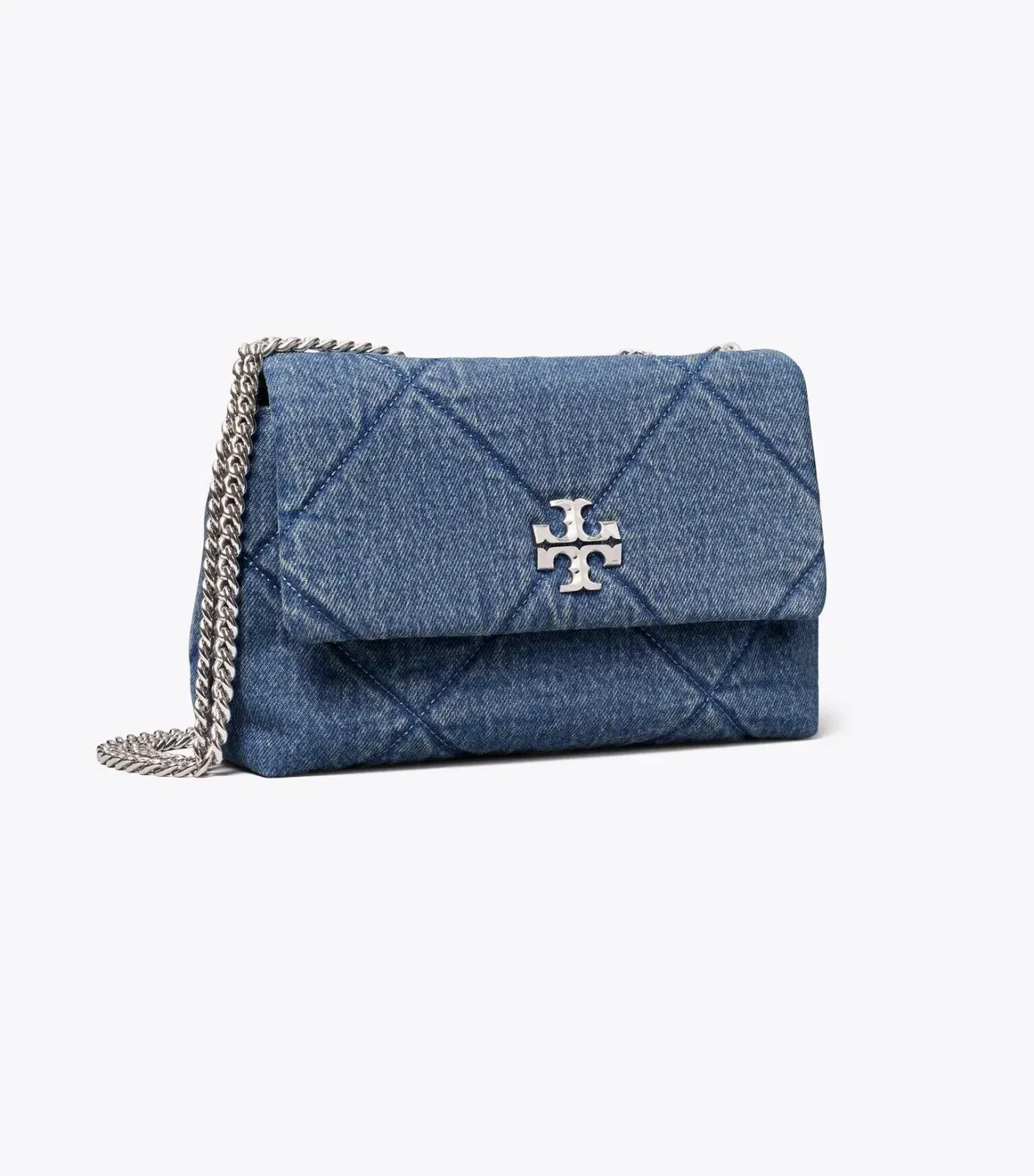 Small Kira Diamond Quilt Denim Shoulder Bag