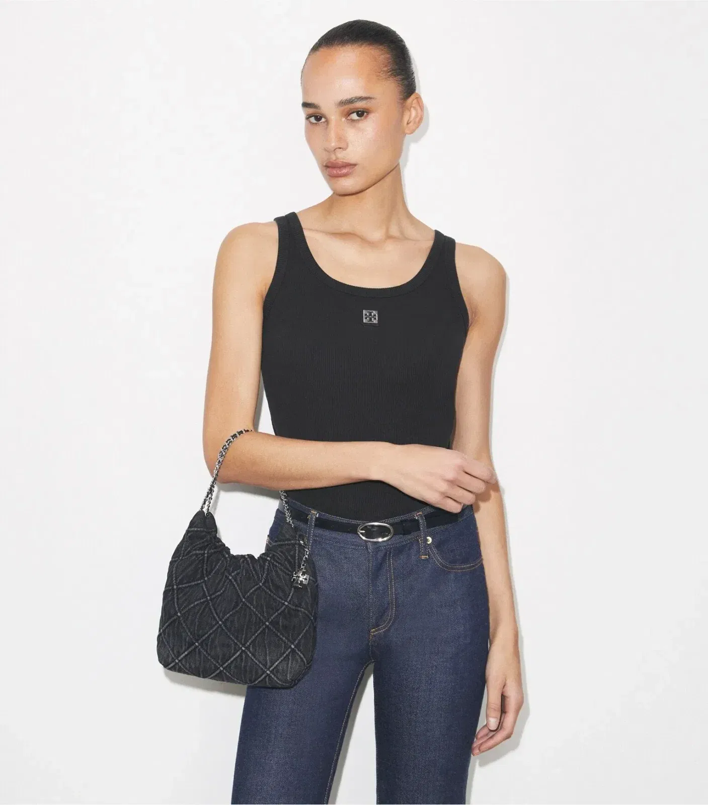 Mini Fleming Soft Denim Hobo Bag