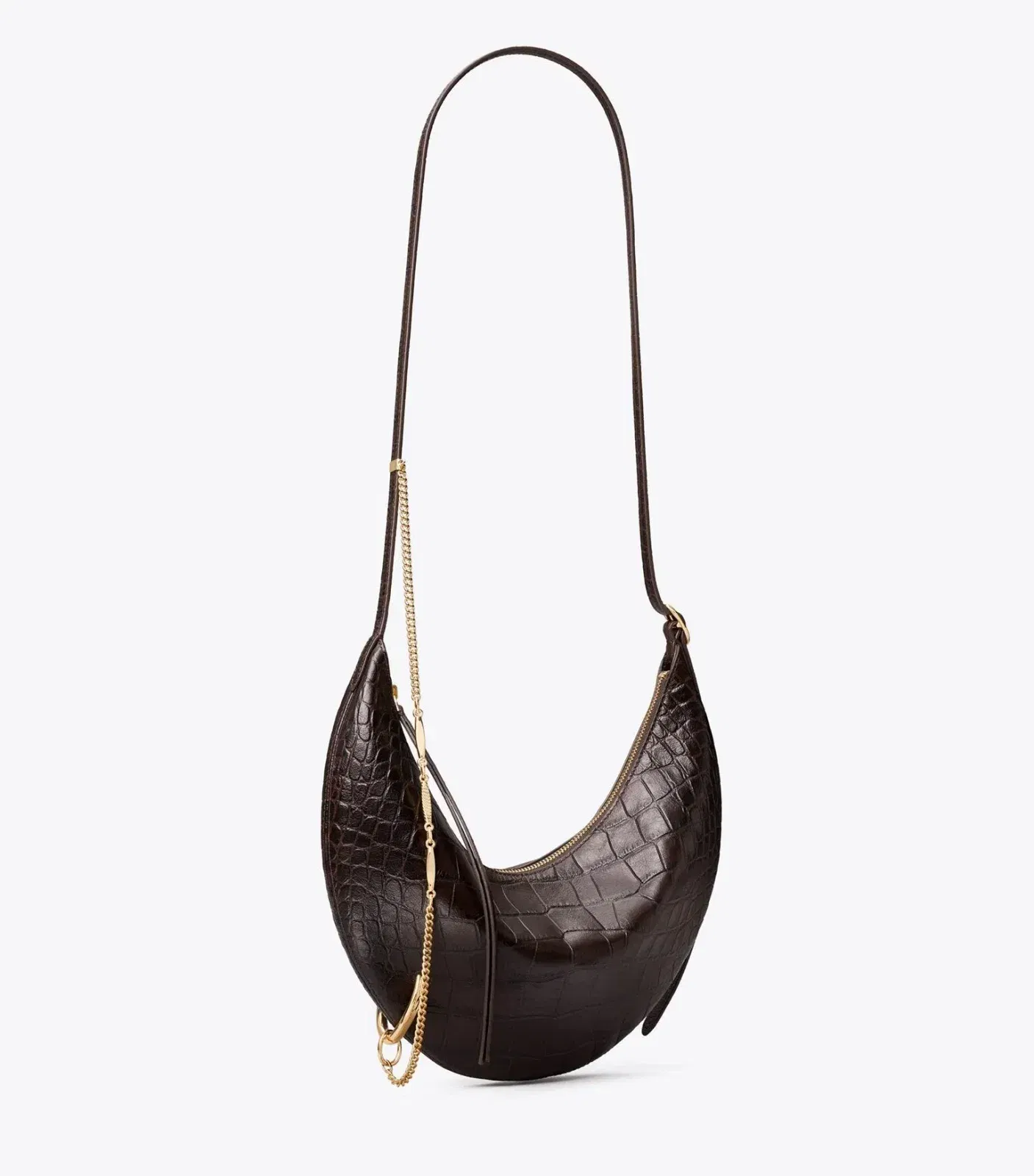 Pierced Croc-Embossed Crossbody Bag