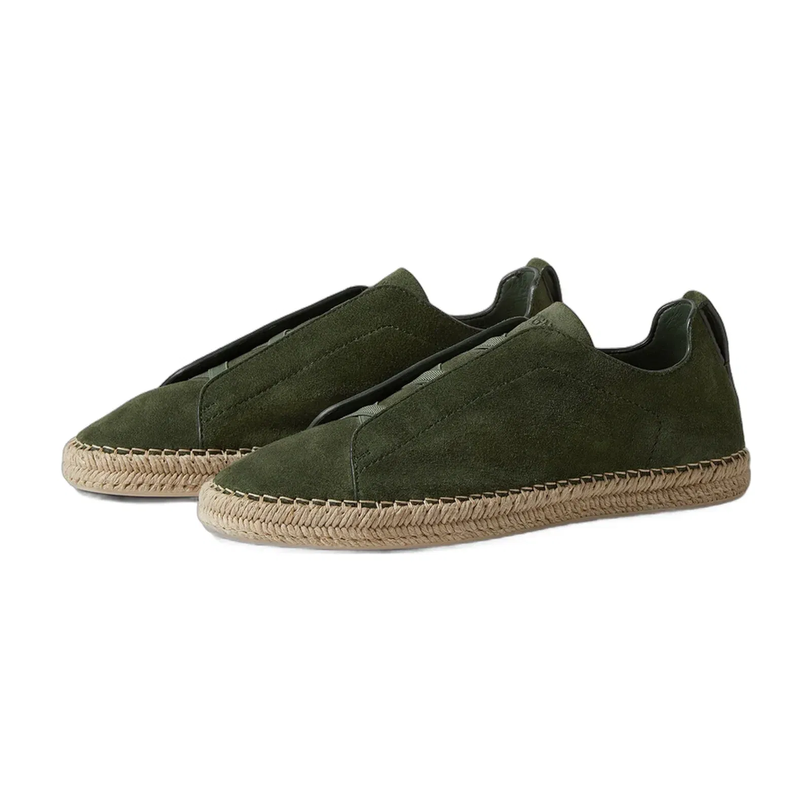 Zegna Pine Green Suede Triple Stitch Espadrilles