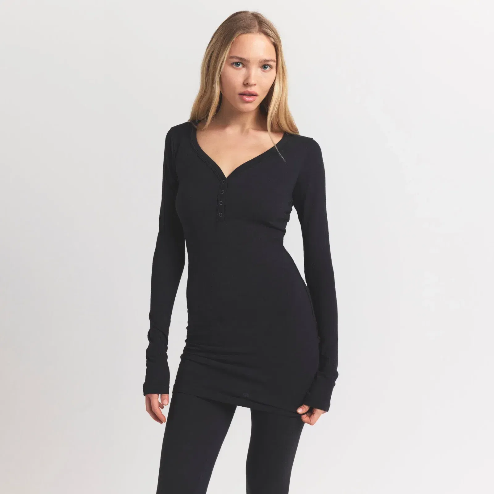 Wool Rib Henley Dress