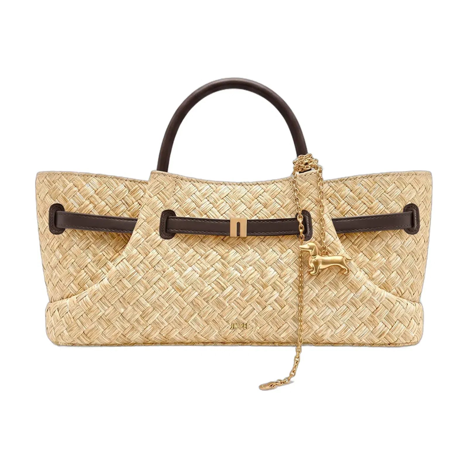 Jw Pei Maeve Faux Straw Dachshund Metal Charm Tote Bag Brown