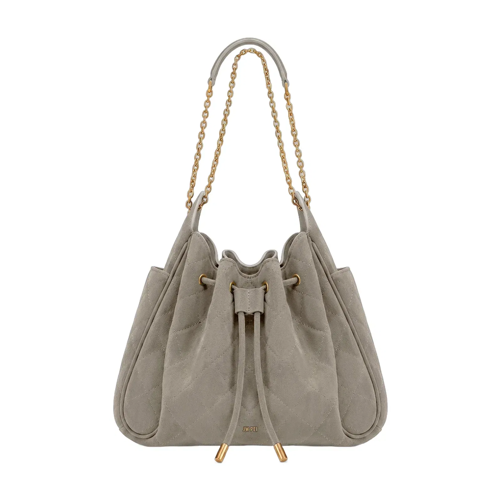 Jw Pei Rowan Faux Suede Quilted Chain Bucket Bag Gray