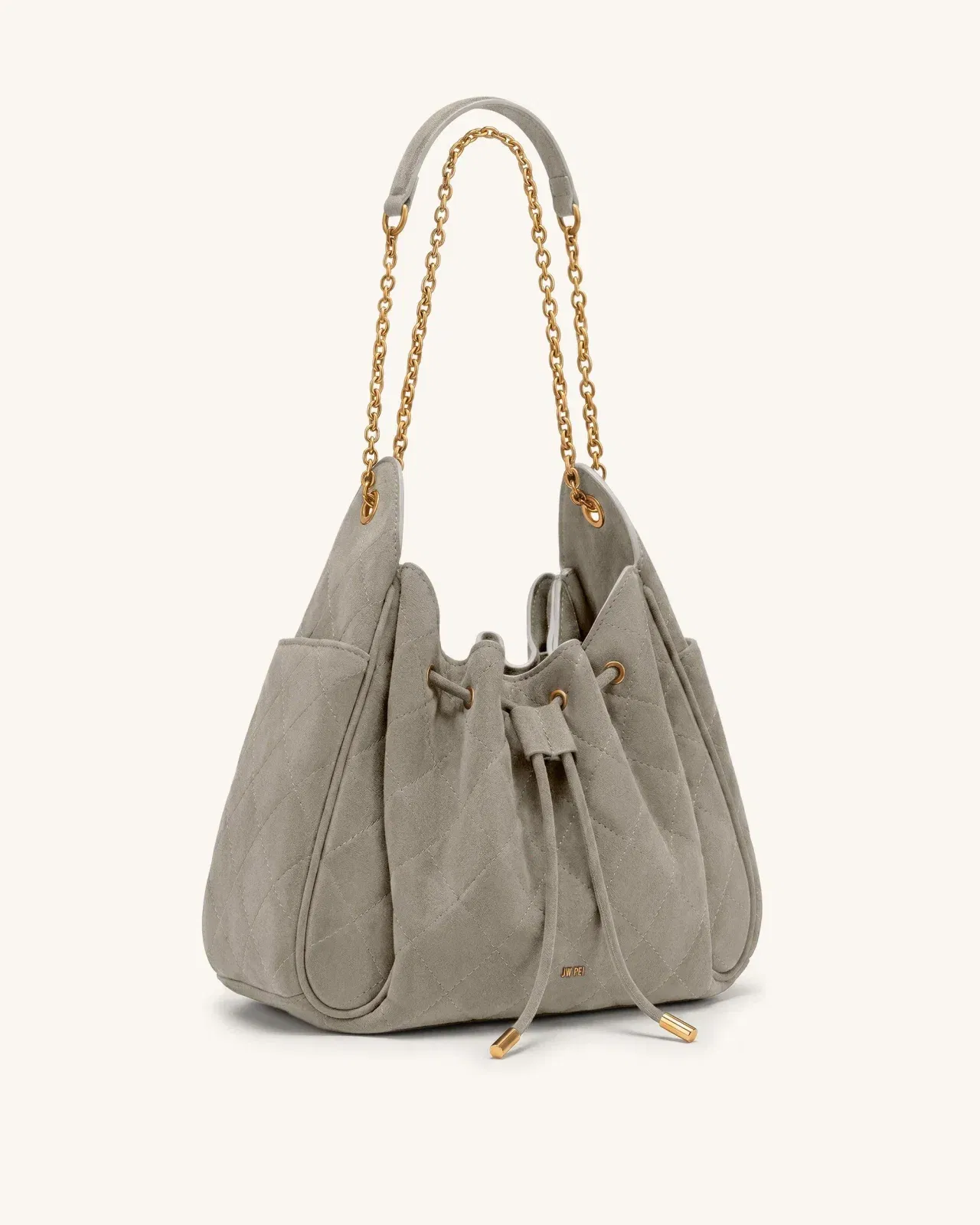 Jw Pei Rowan Faux Suede Quilted Chain Bucket Bag Gray