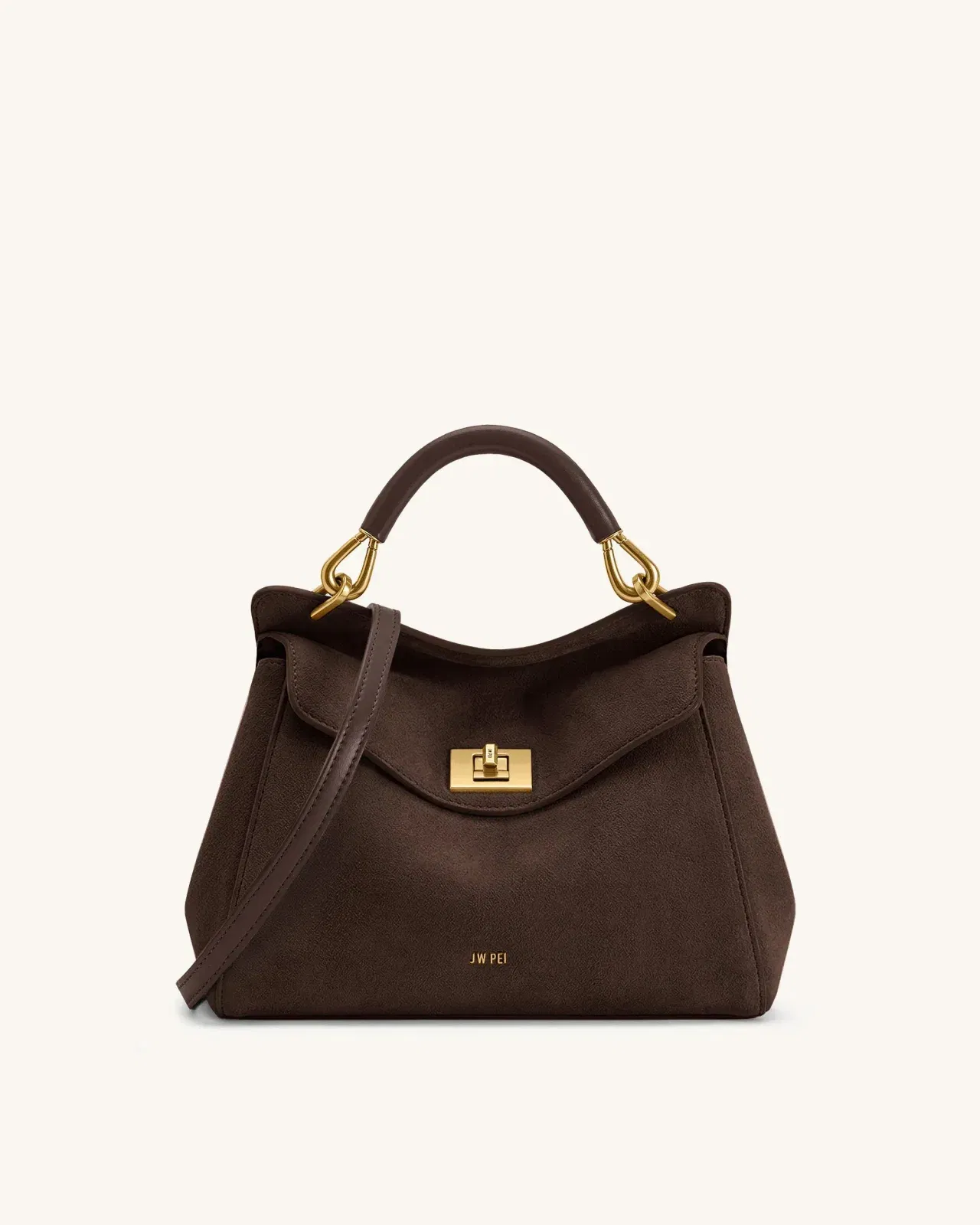 Jw Pei Lucia Classic Faux Suede Top Handle Bag Dark Brown
